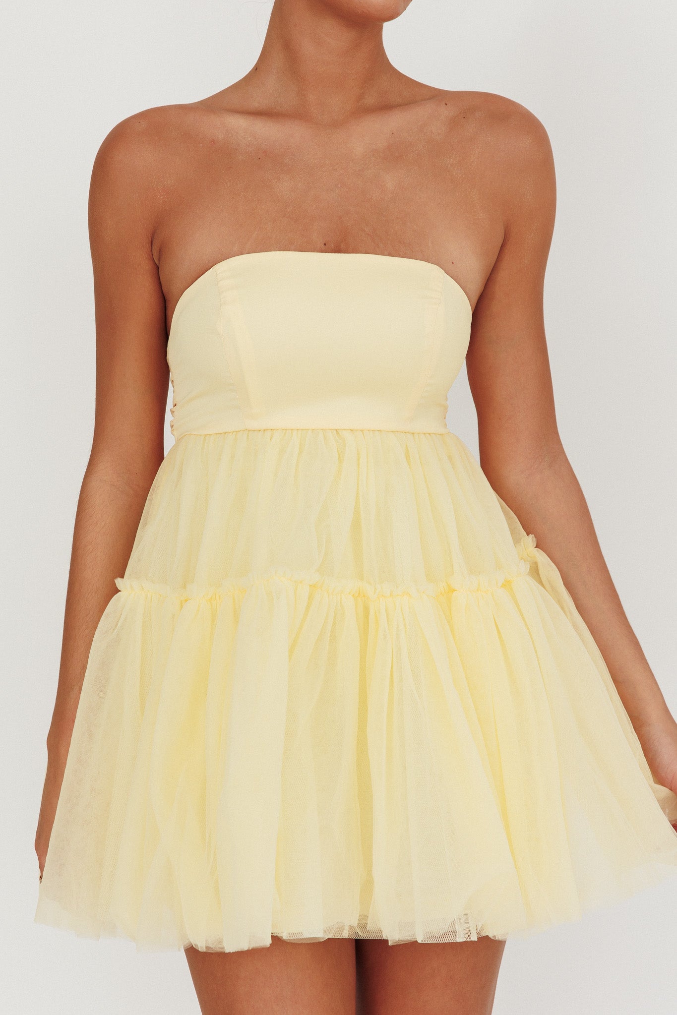 Dreamscape Strapless Tulle Mini Dress Lemon-Maymioy