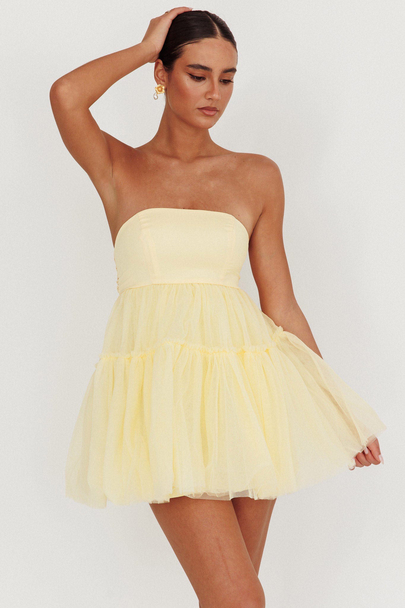 Dreamscape Strapless Tulle Mini Dress Lemon-Maymioy