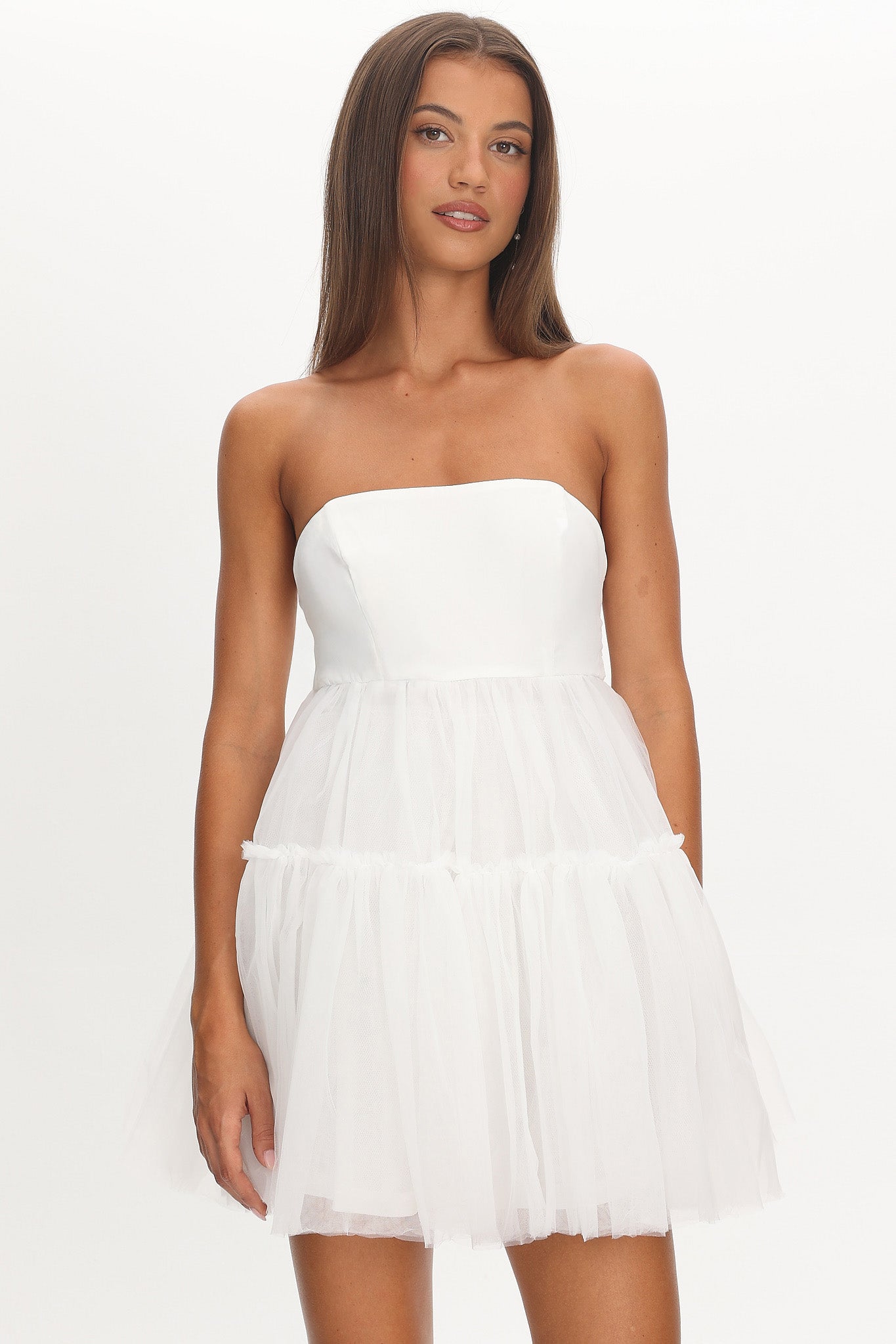 Dreamscape Strapless Tulle Mini Dress White-Maymioy
