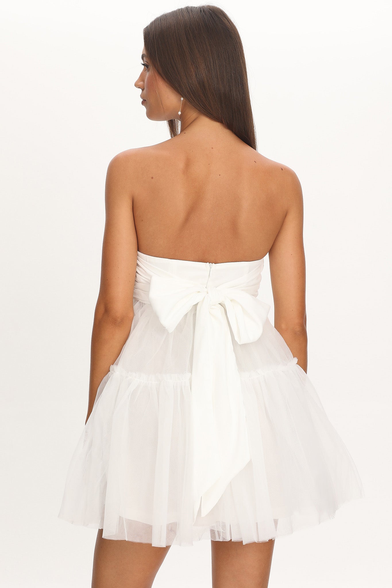 Dreamscape Strapless Tulle Mini Dress White-Maymioy