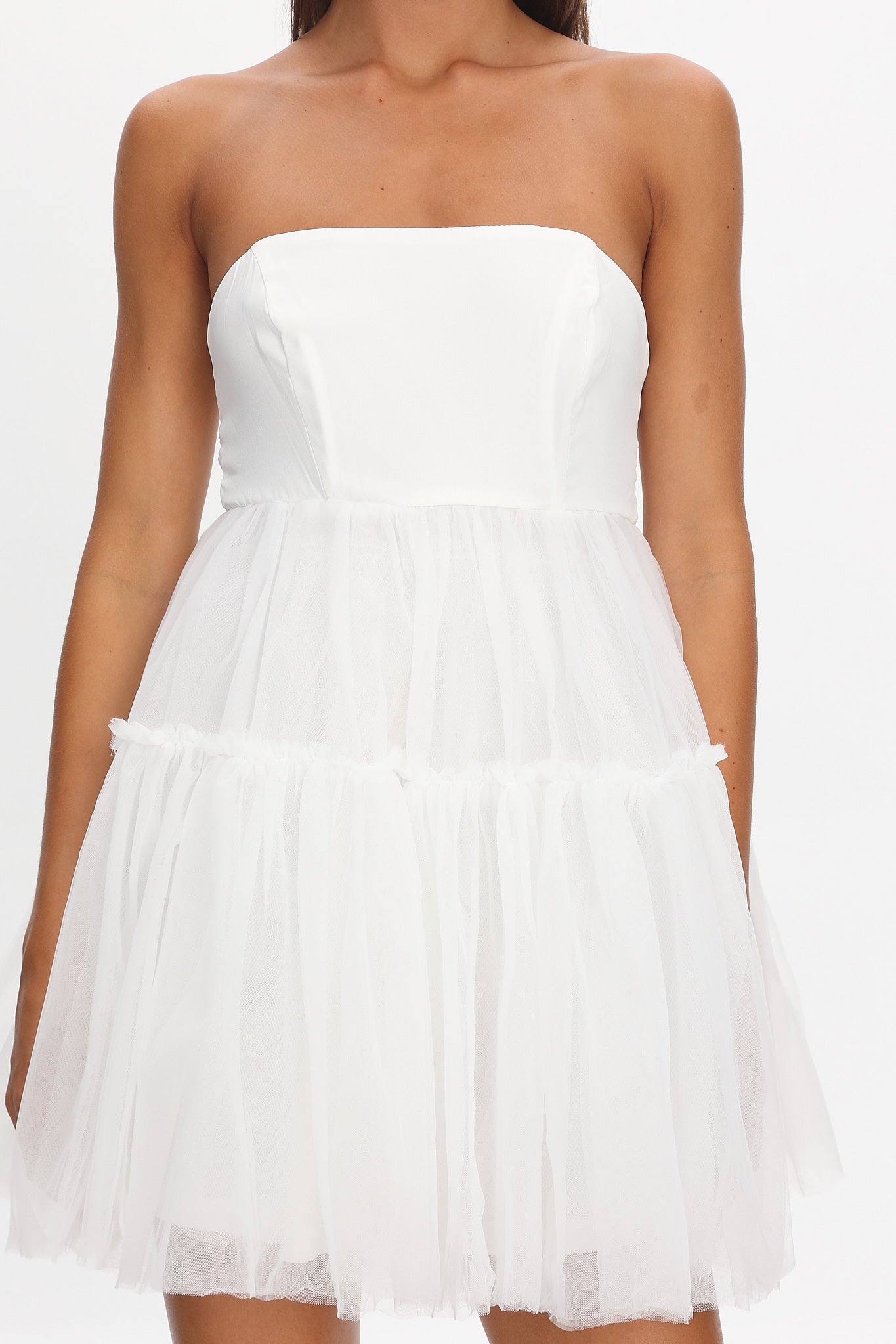 Dreamscape Strapless Tulle Mini Dress White-Maymioy