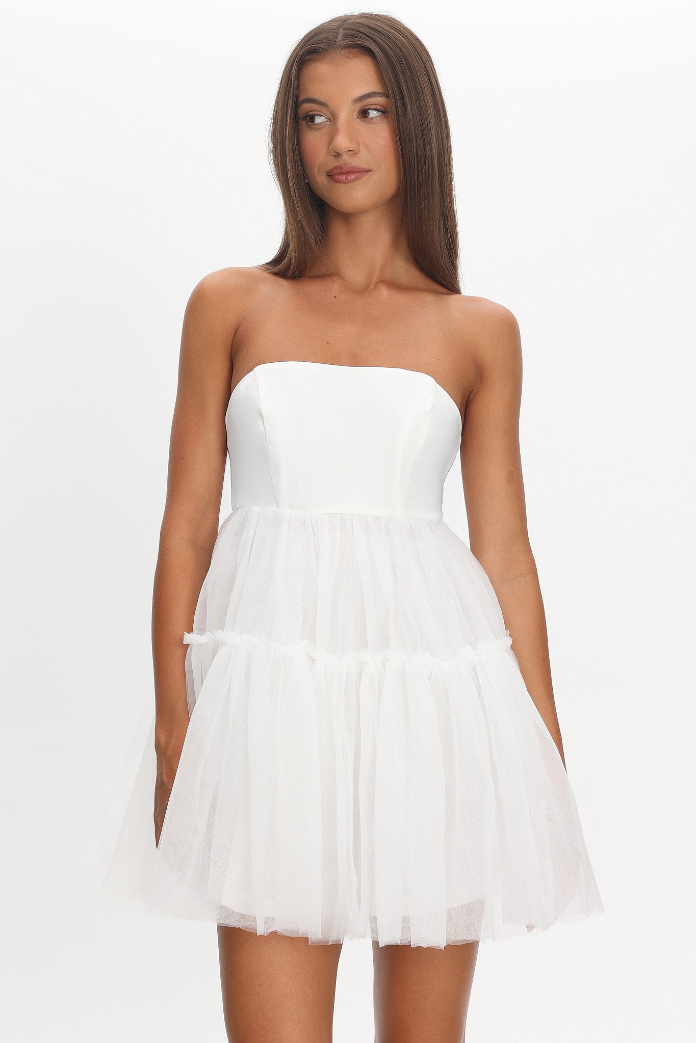 Dreamscape Strapless Tulle Mini Dress White-Maymioy