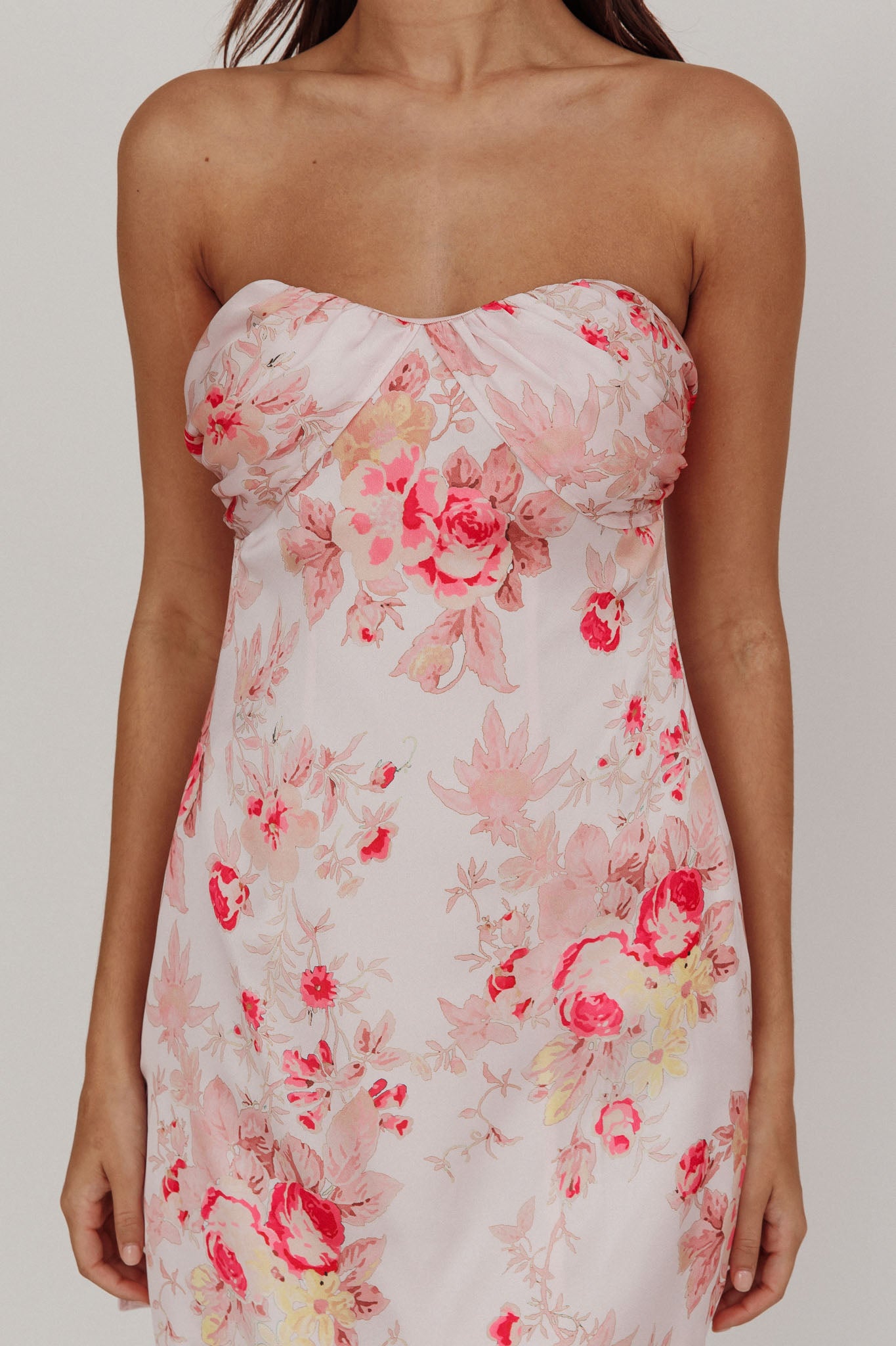 Sian Strapless Sweetheart Mini Dress Floral Pink-Maymioy