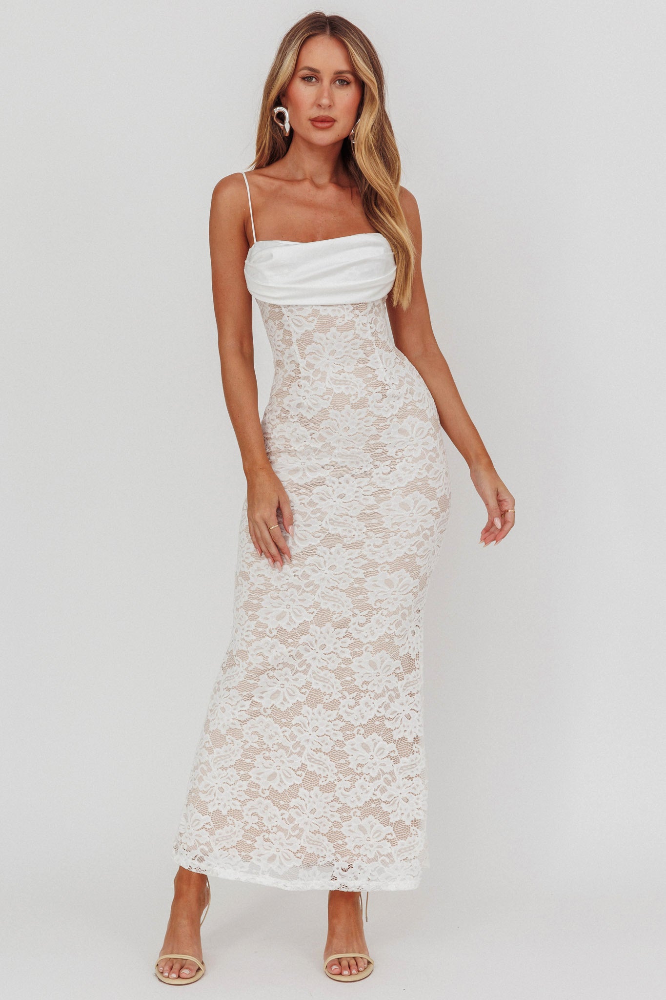 Melting Lace Maxi Dress White-Maymioy