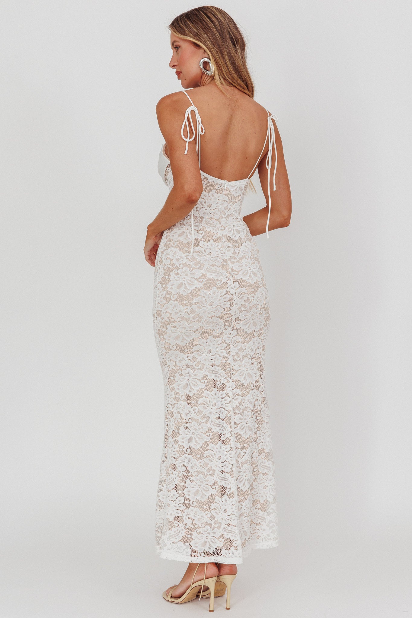 Melting Lace Maxi Dress White-Maymioy