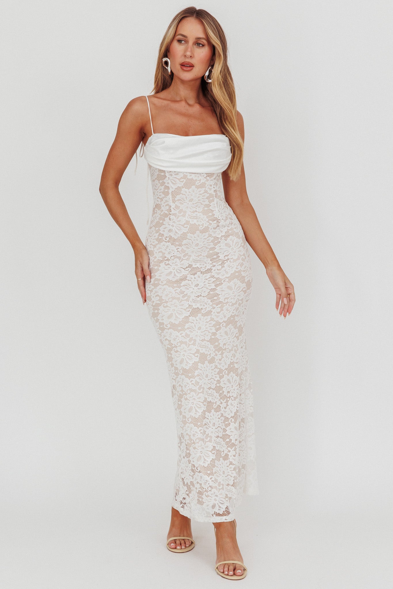 Melting Lace Maxi Dress White-Maymioy