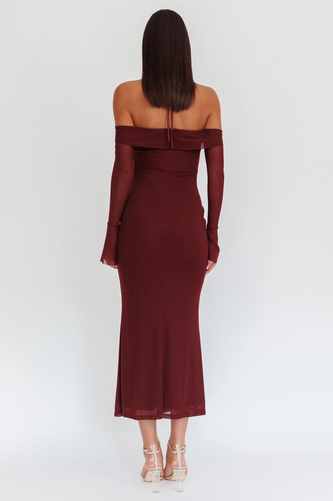 Numbers Game Off-Shoulder Halter Maxi Dress Chocolate-Maymioy