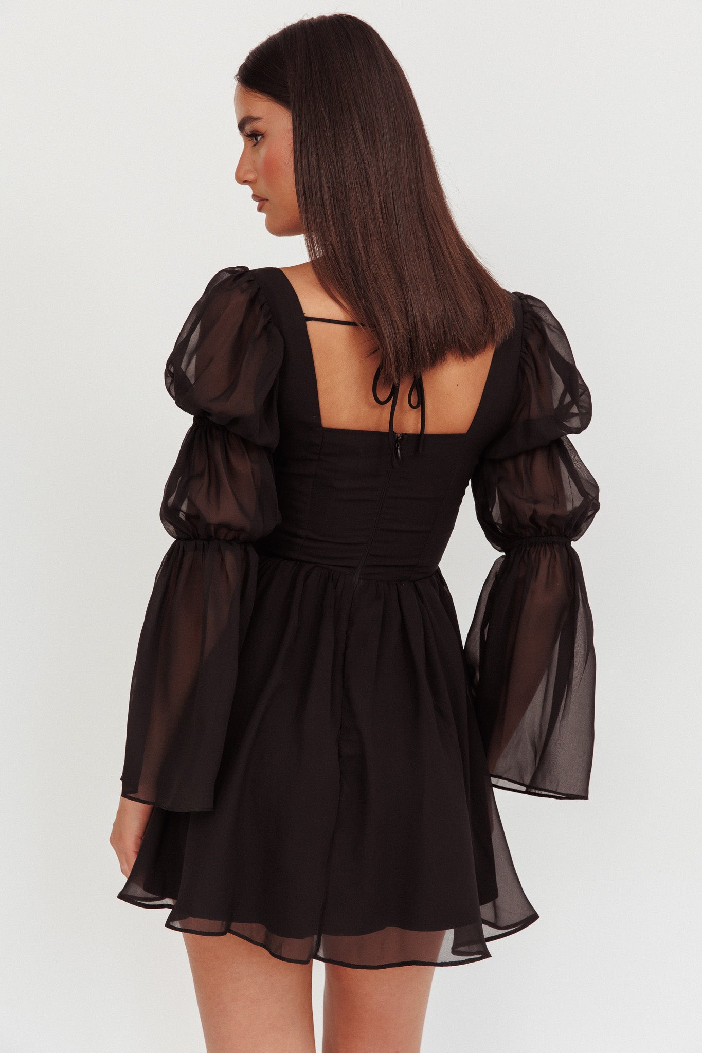 Miya Long Sleeve Mini Dress Black-Maymioy
