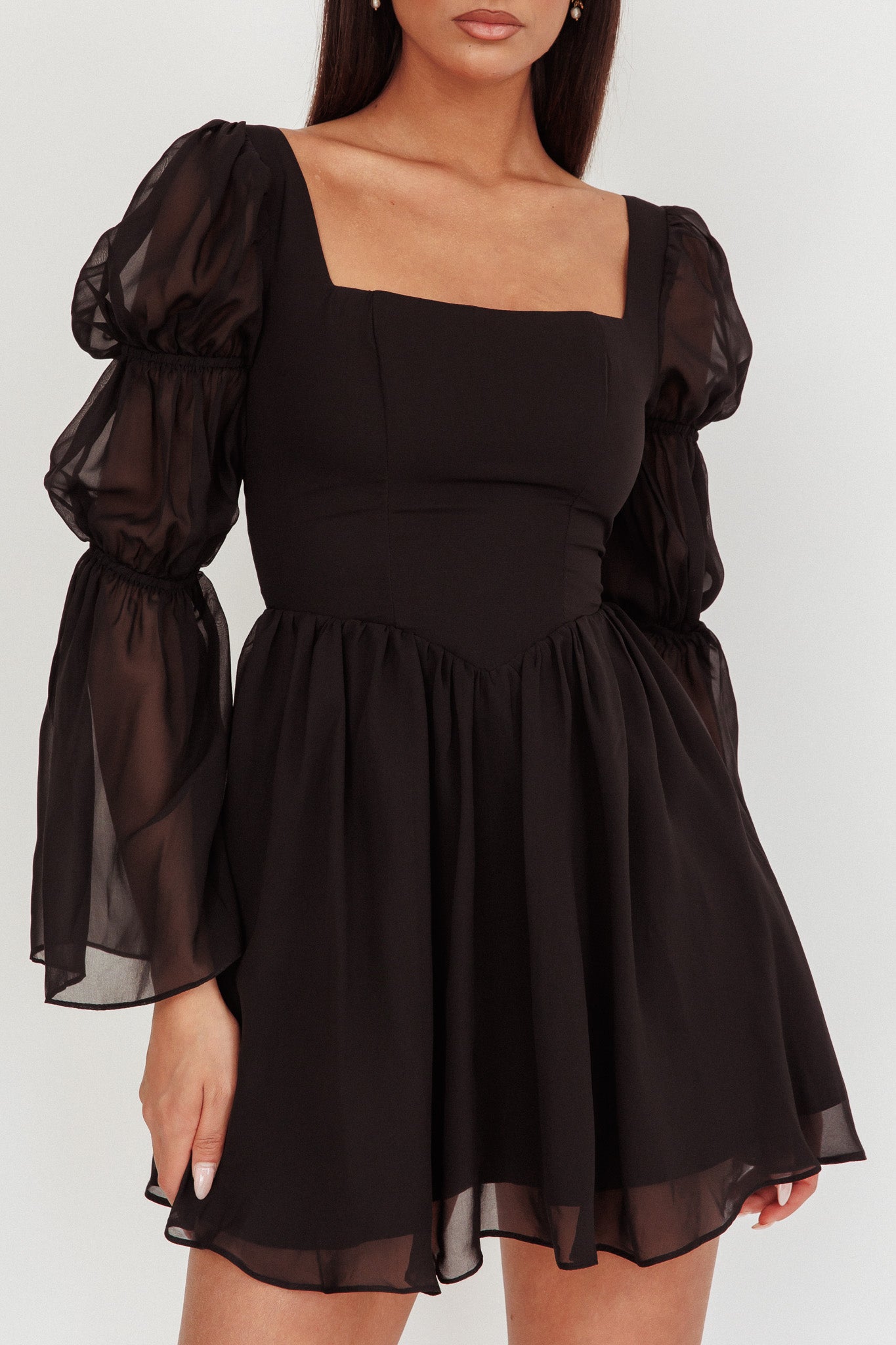 Miya Long Sleeve Mini Dress Black-Maymioy