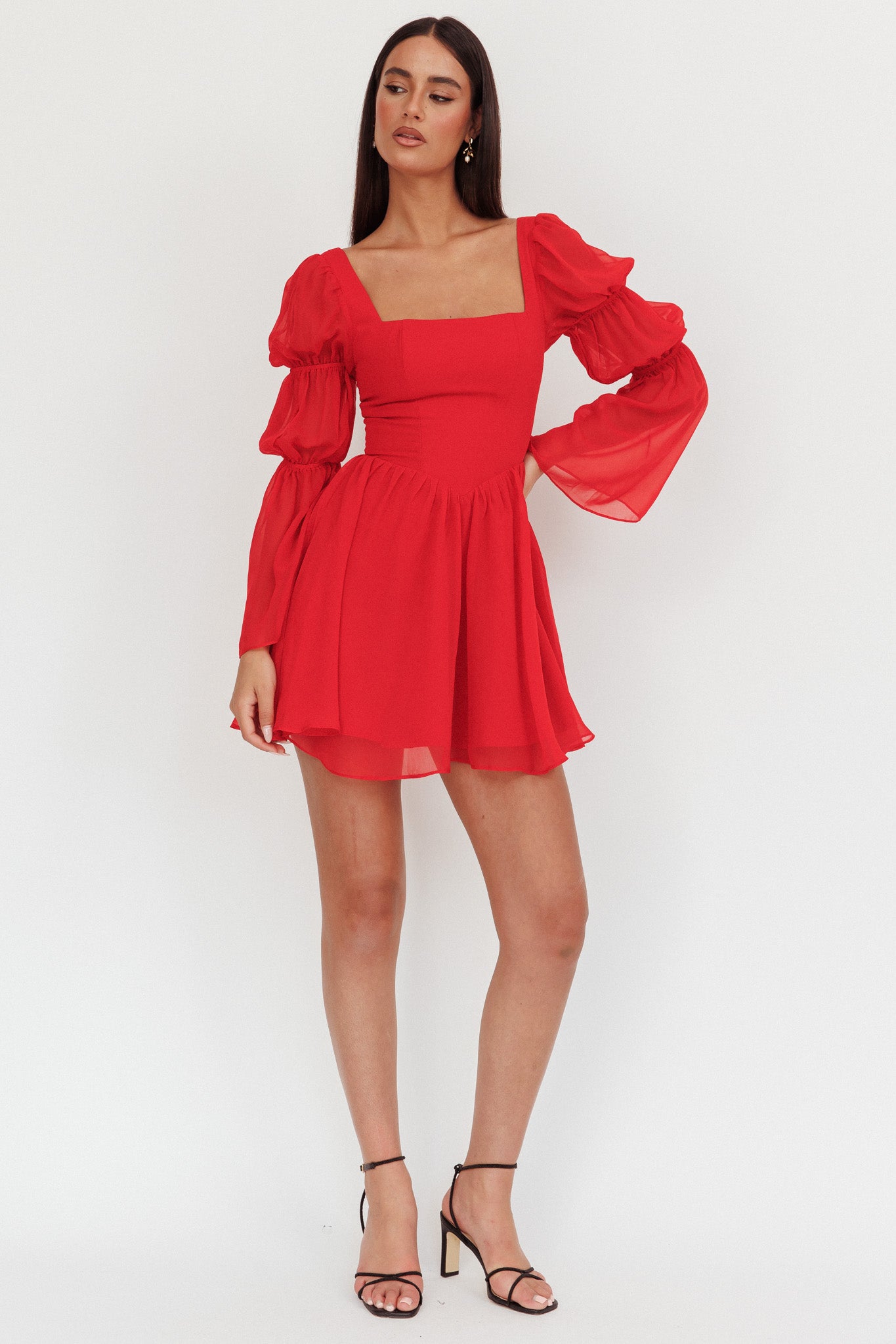 Miya Long Sleeve Mini Dress Red-Maymioy