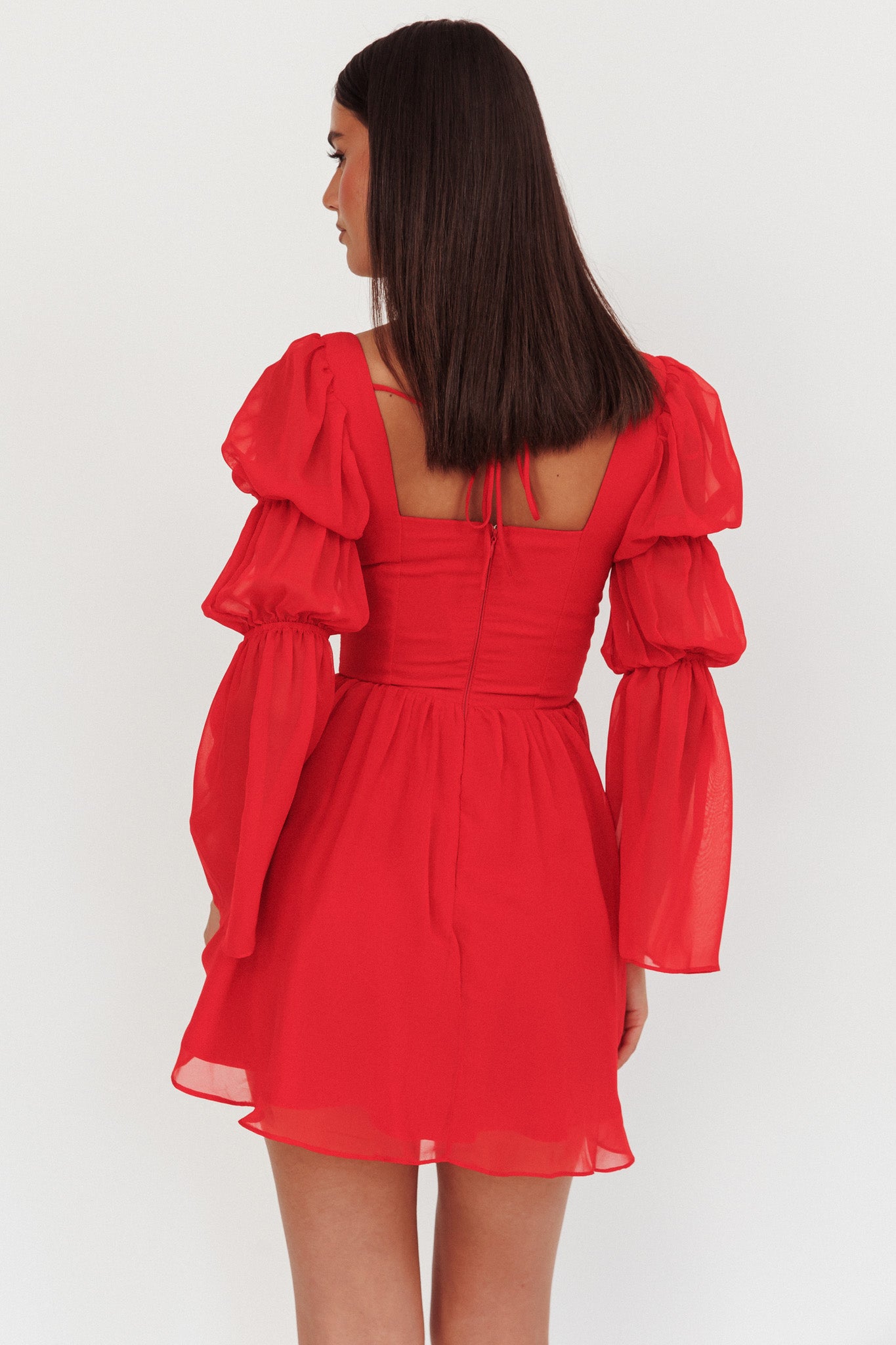 Miya Long Sleeve Mini Dress Red-Maymioy