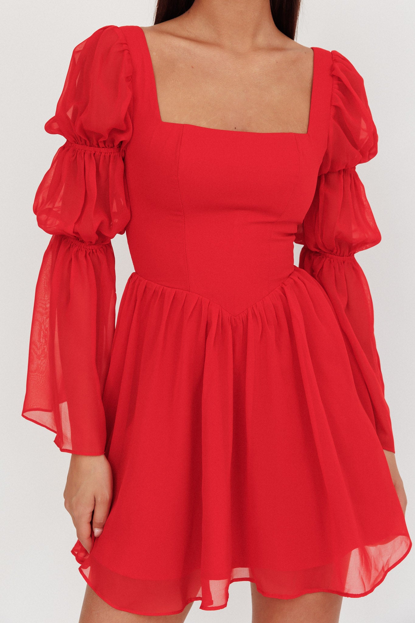 Miya Long Sleeve Mini Dress Red-Maymioy