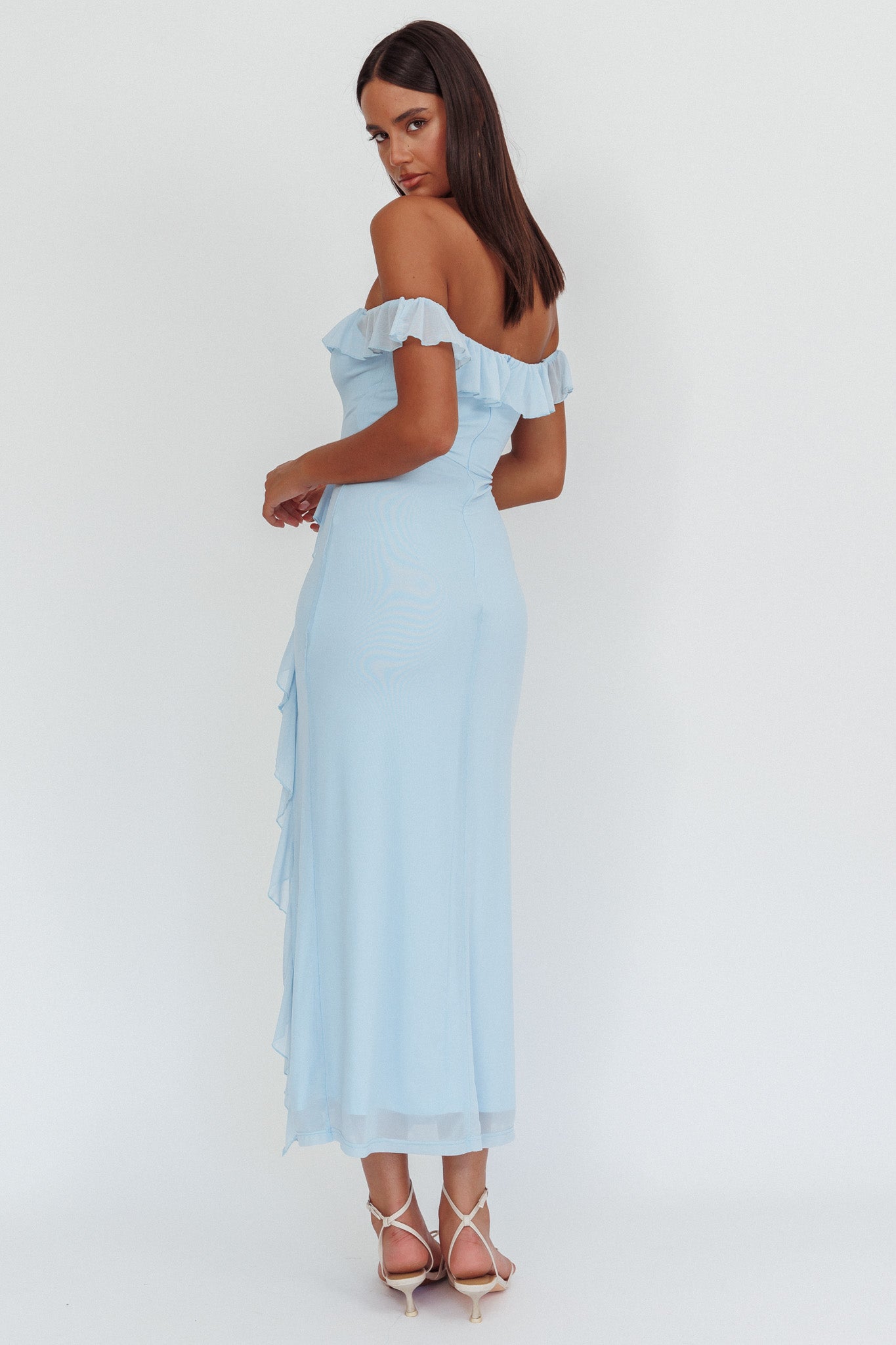 Flamenco Off-Shoulder Ruffle Maxi Dress Blue-Maymioy