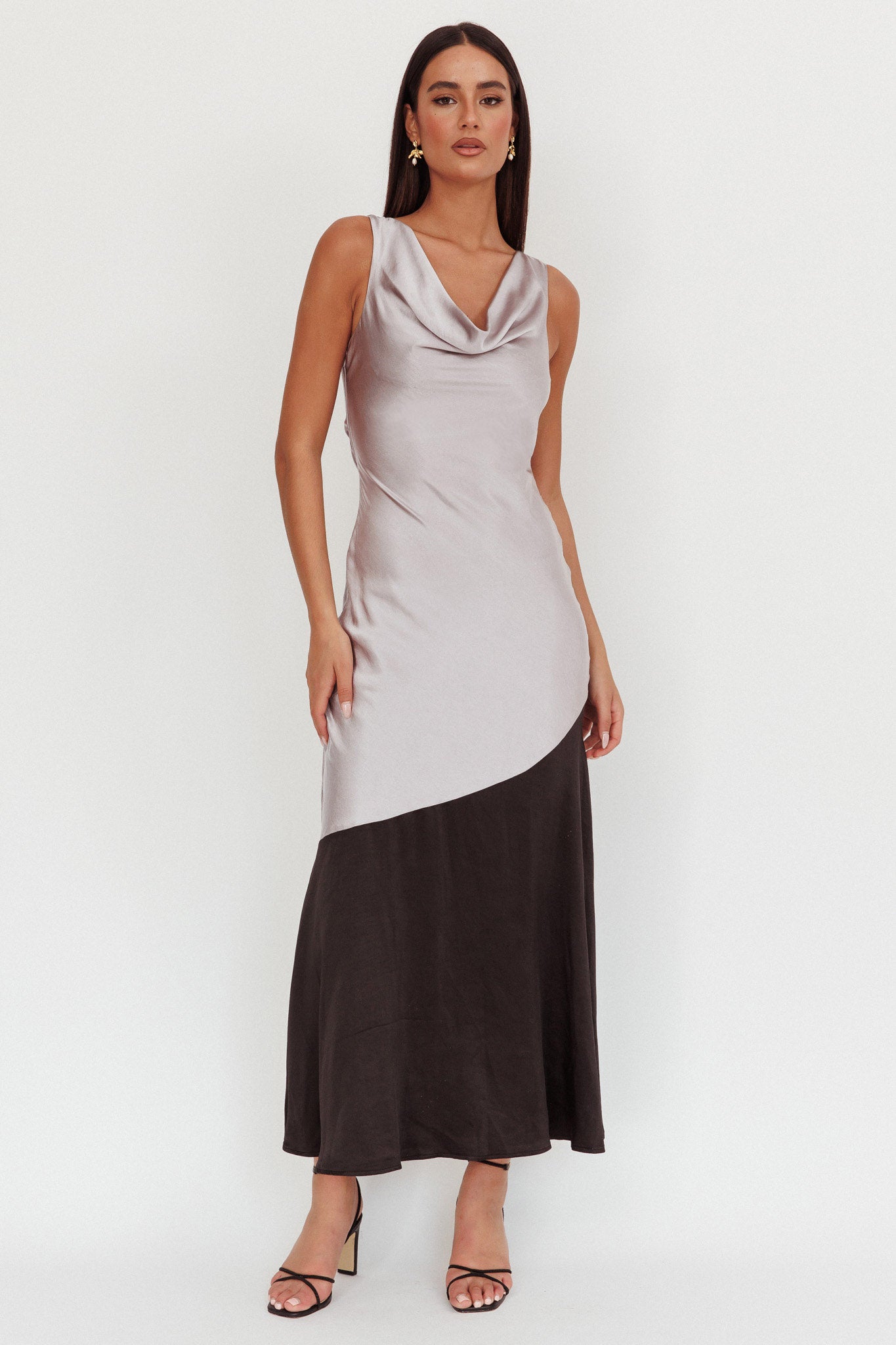 Cecilia Cowl Neck Drape Back Maxi Dress Smoke-Maymioy