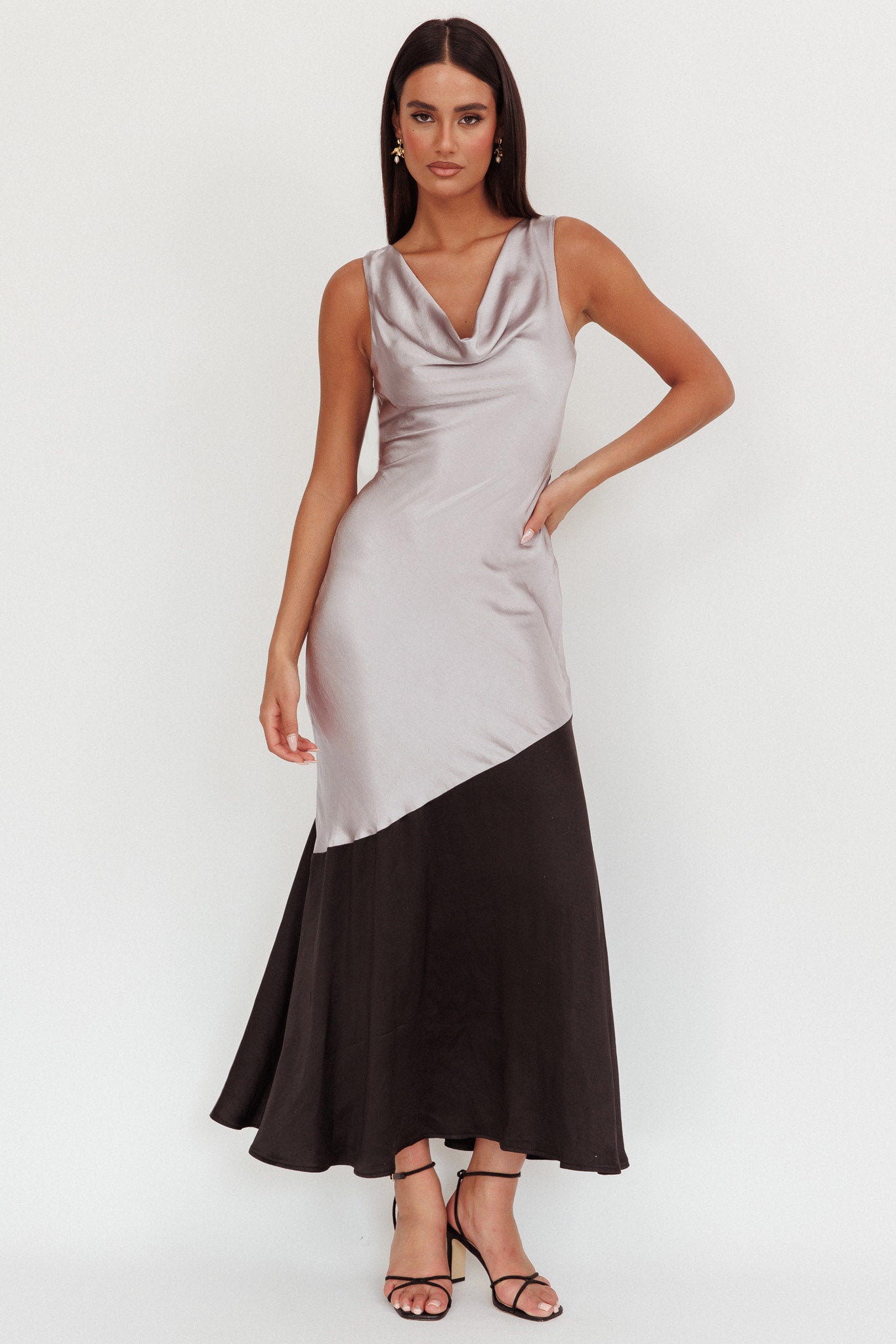 Cecilia Cowl Neck Drape Back Maxi Dress Smoke-Maymioy