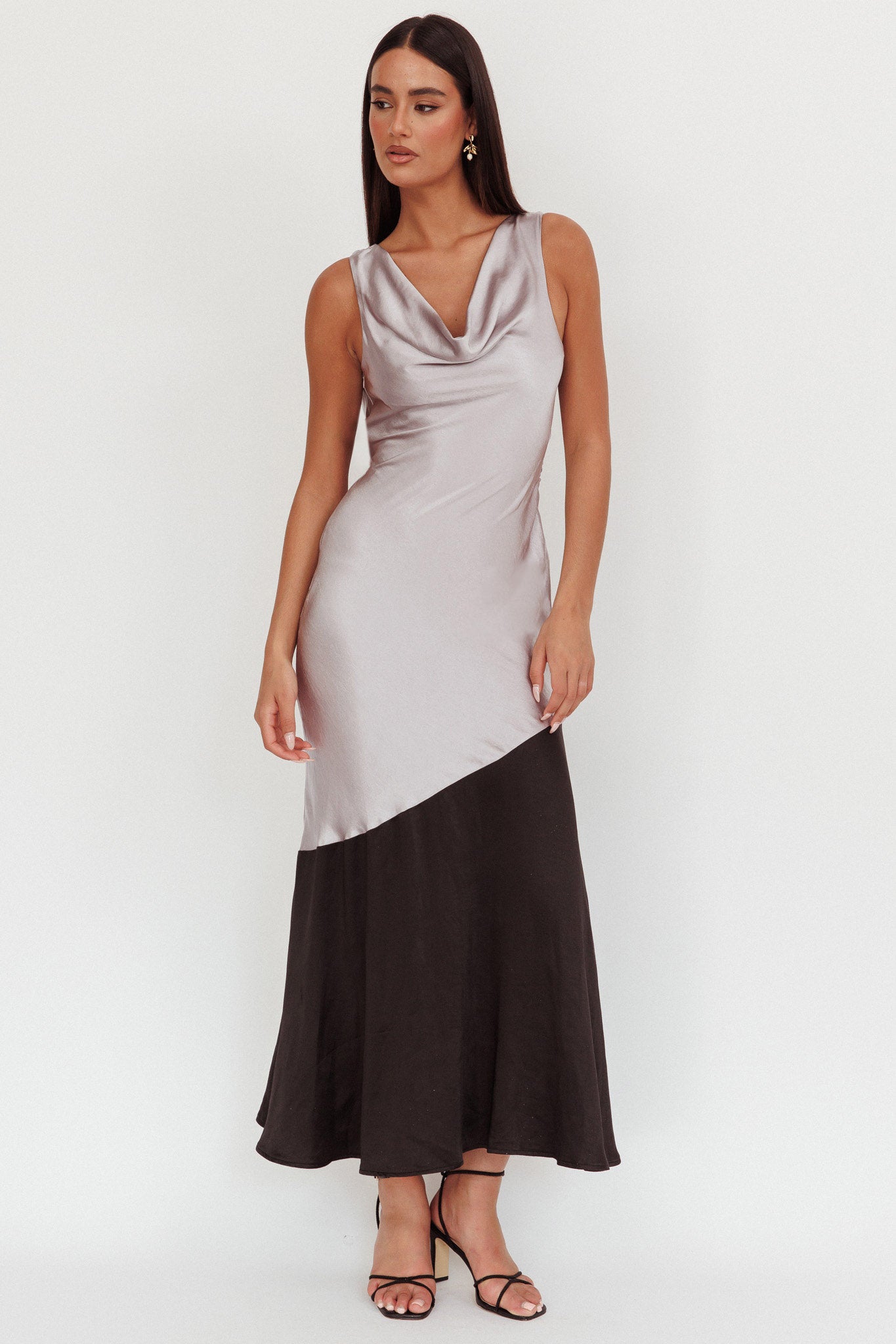Cecilia Cowl Neck Drape Back Maxi Dress Smoke-Maymioy
