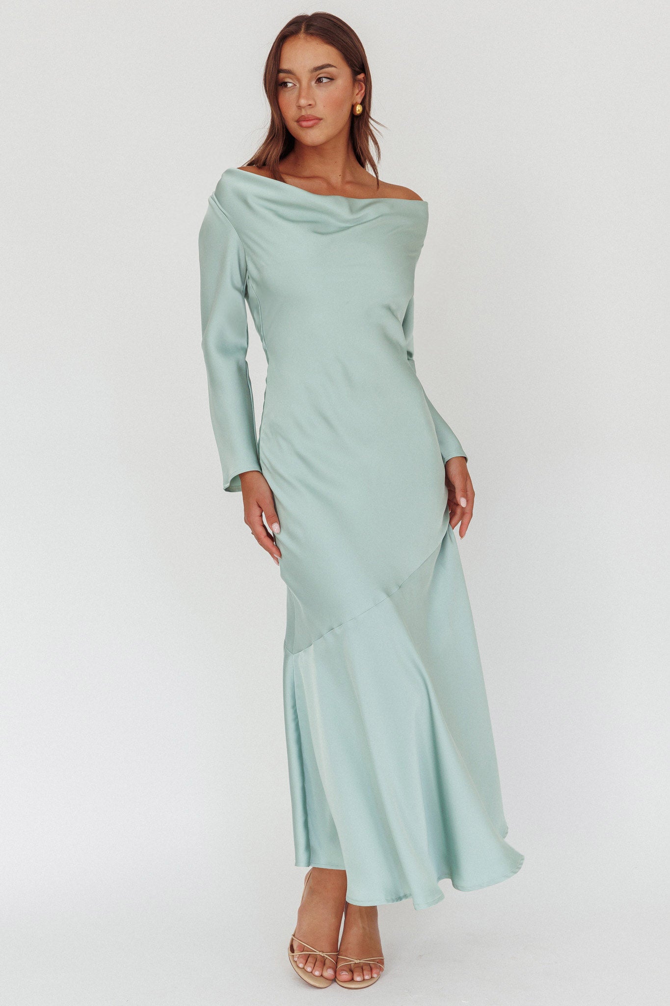 Cecilia Long Sleeve Drape Back Maxi Dress Sage-Maymioy