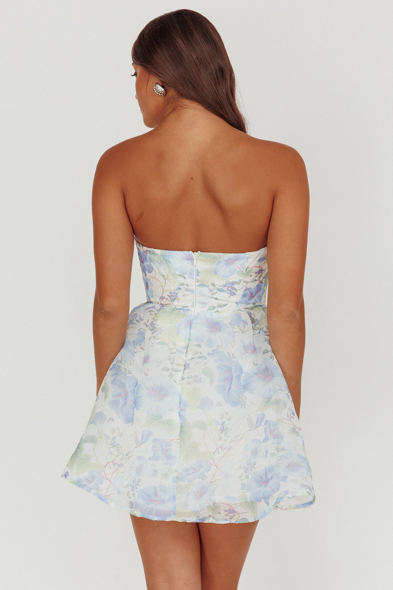 Gem Deep Sweetheart Neckline Mini Dress Floral Blue-Maymioy