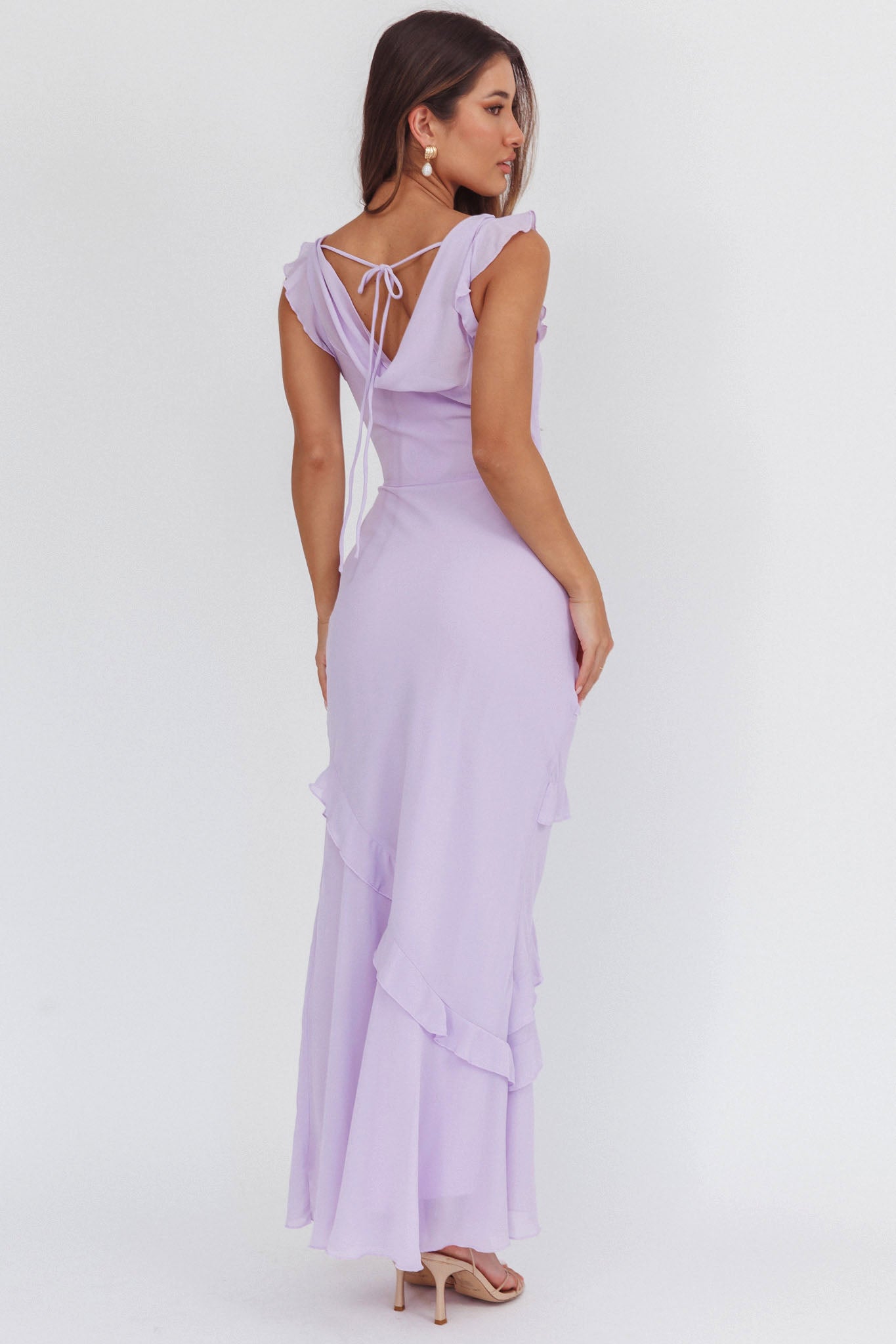 Sangria Cowl Neck Frill Maxi Dress Lilac-Maymioy