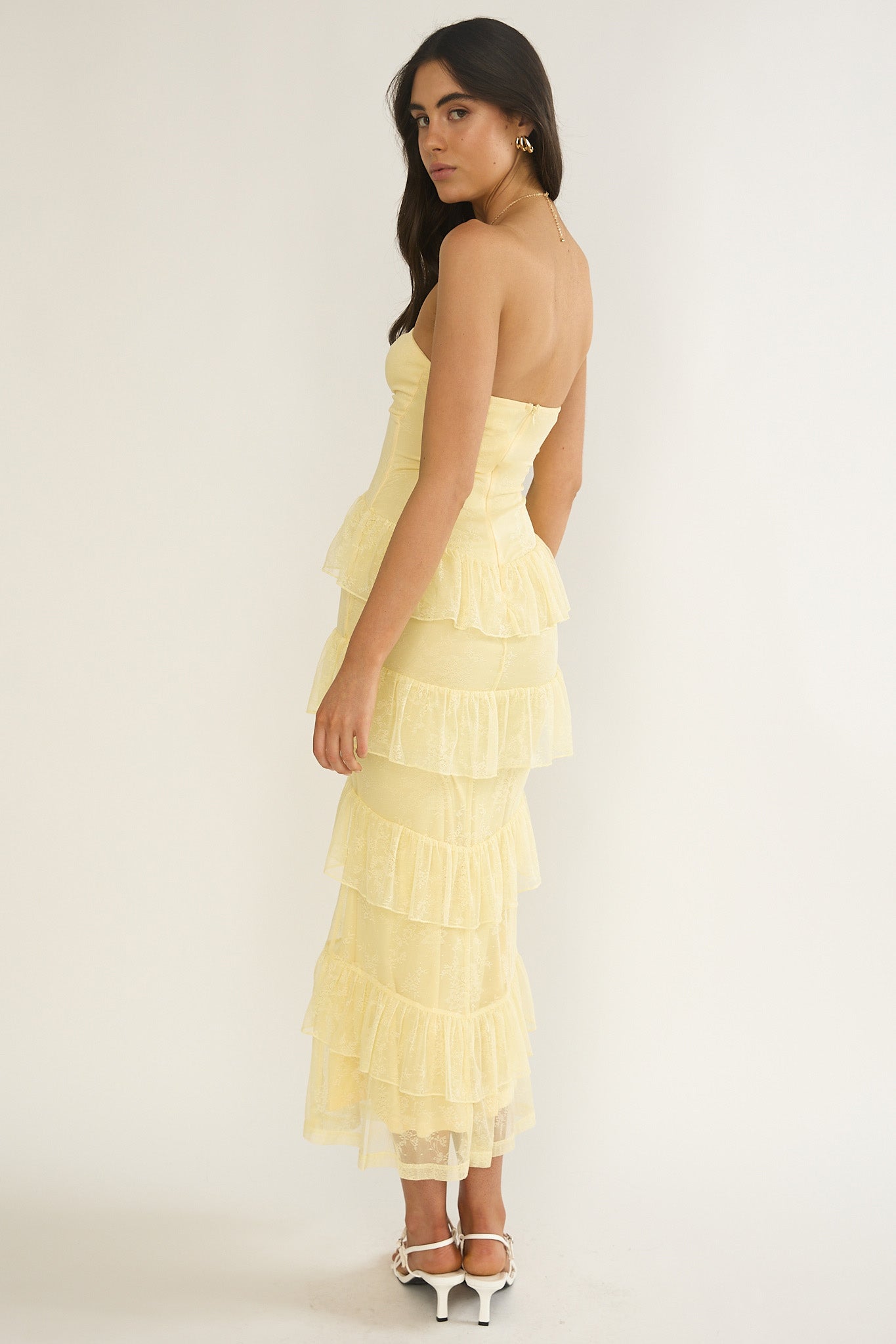Dulce Dreams Sweetheart Neckline Lace Frill Maxi Dress Butter-Maymioy