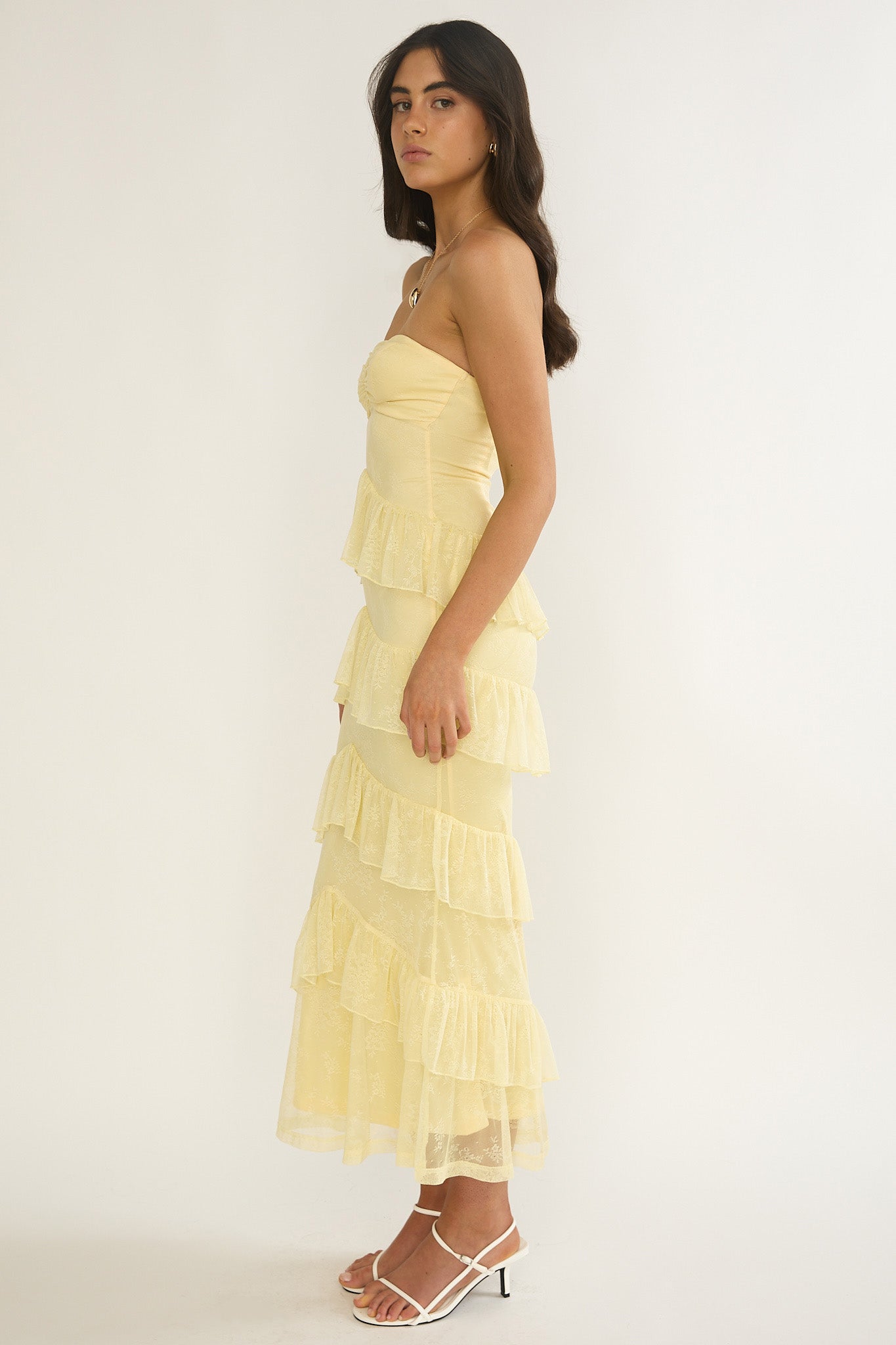 Dulce Dreams Sweetheart Neckline Lace Frill Maxi Dress Butter-Maymioy