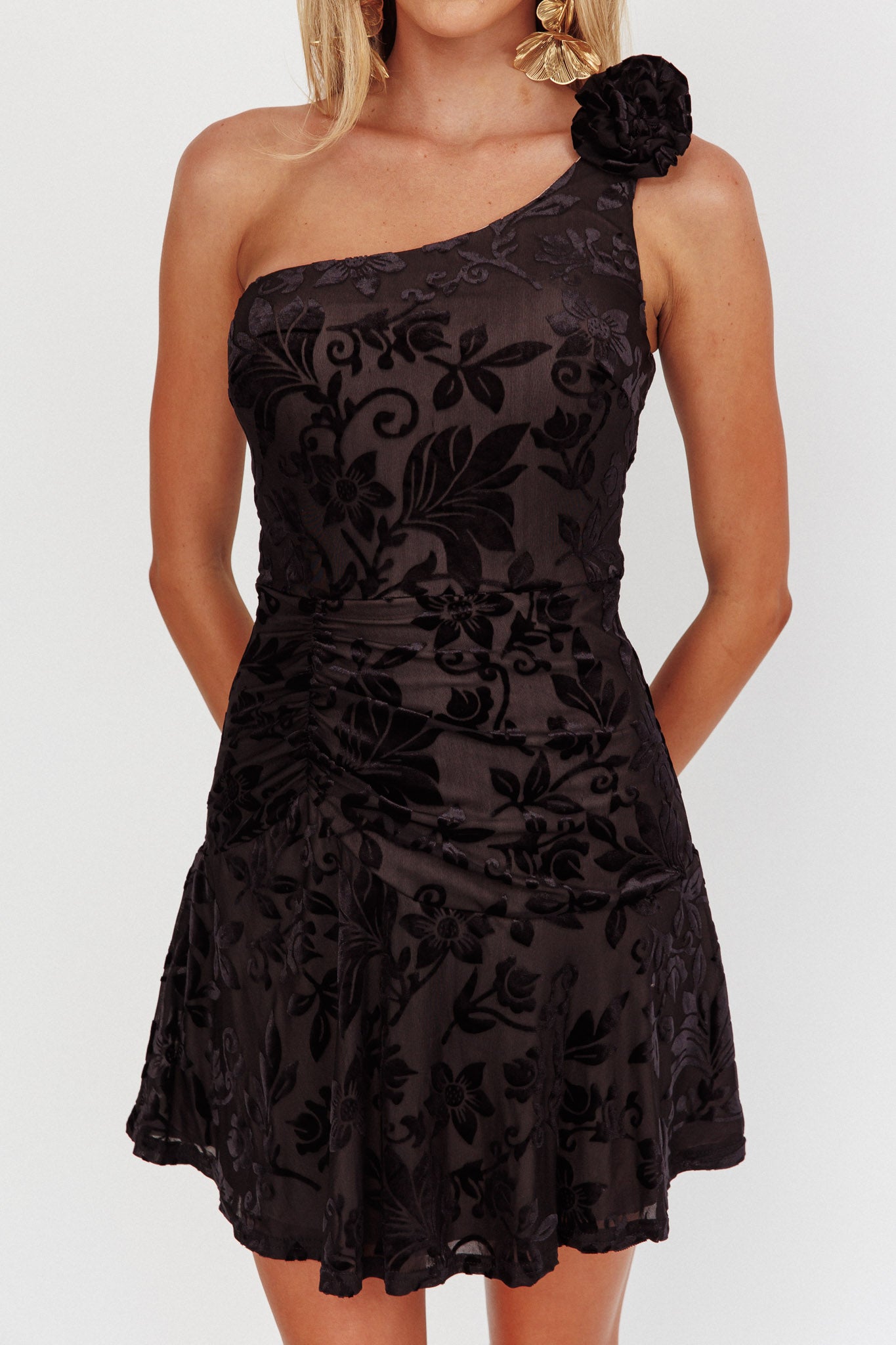 Midnight Aura One Shoulder Mini Dress Black-Maymioy