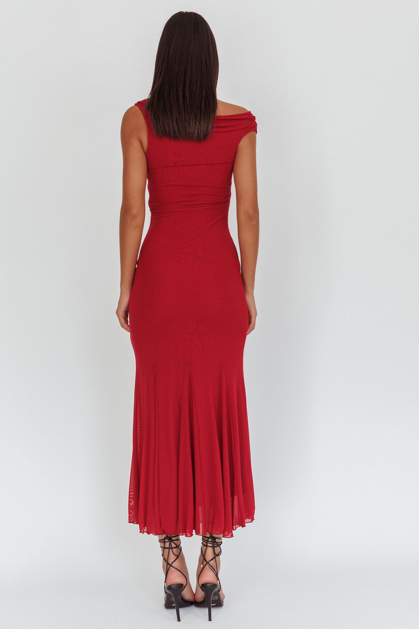 Diana Asymmetric Shoulder Godet Maxi Dress Wine-Maymioy