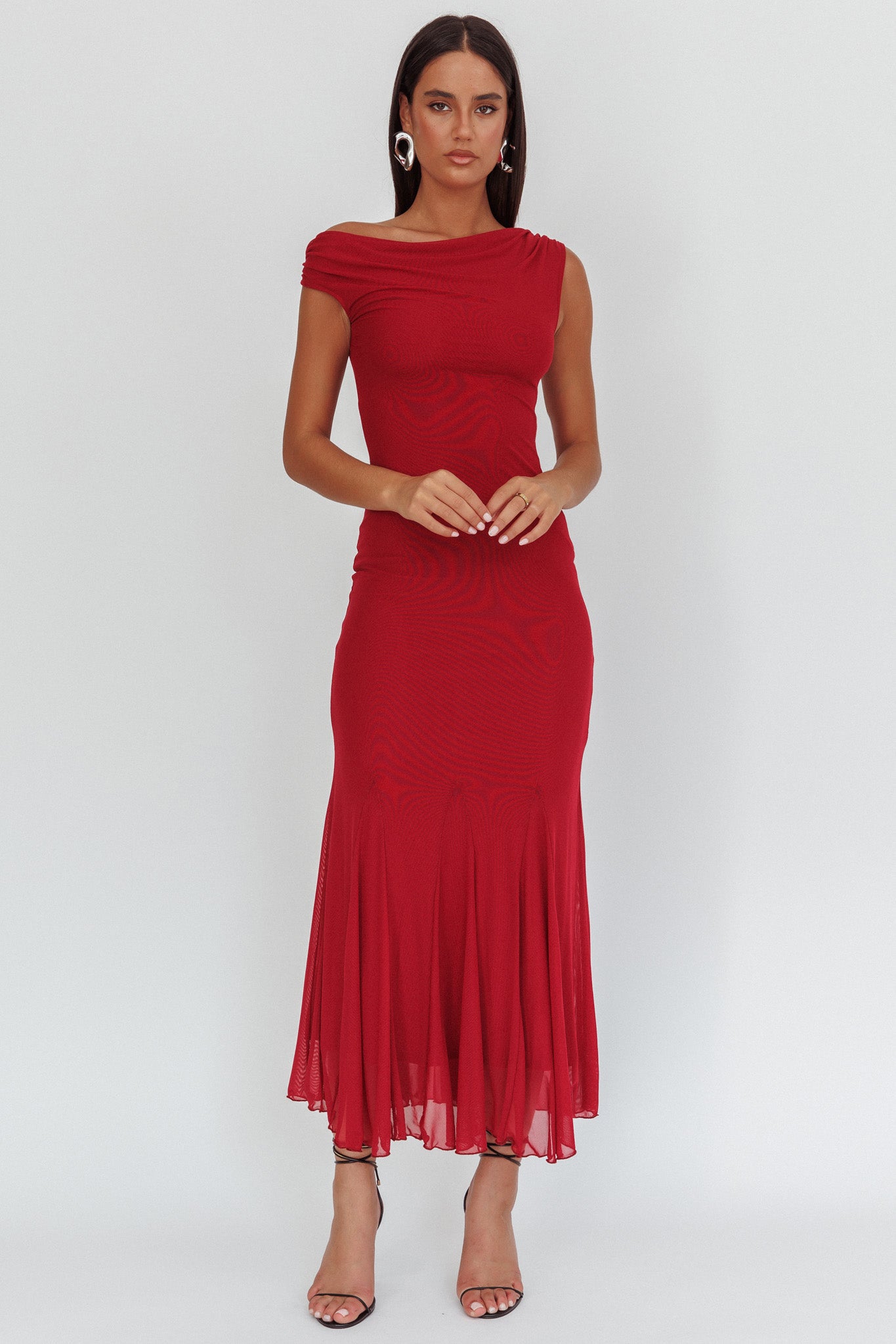 Diana Asymmetric Shoulder Godet Maxi Dress Wine-Maymioy