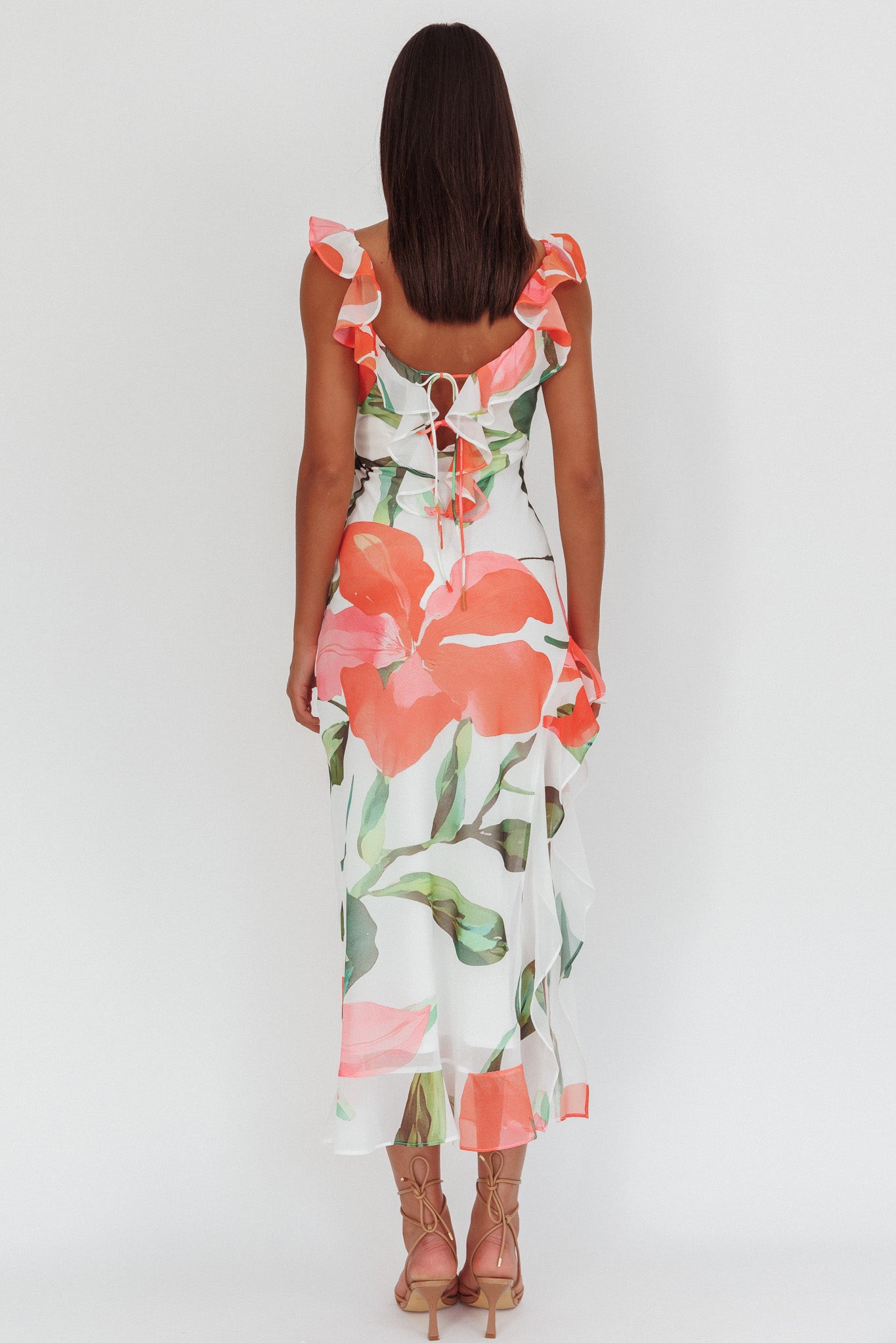 Loula Ruffle Strap Maxi Dress Floral Red-Maymioy
