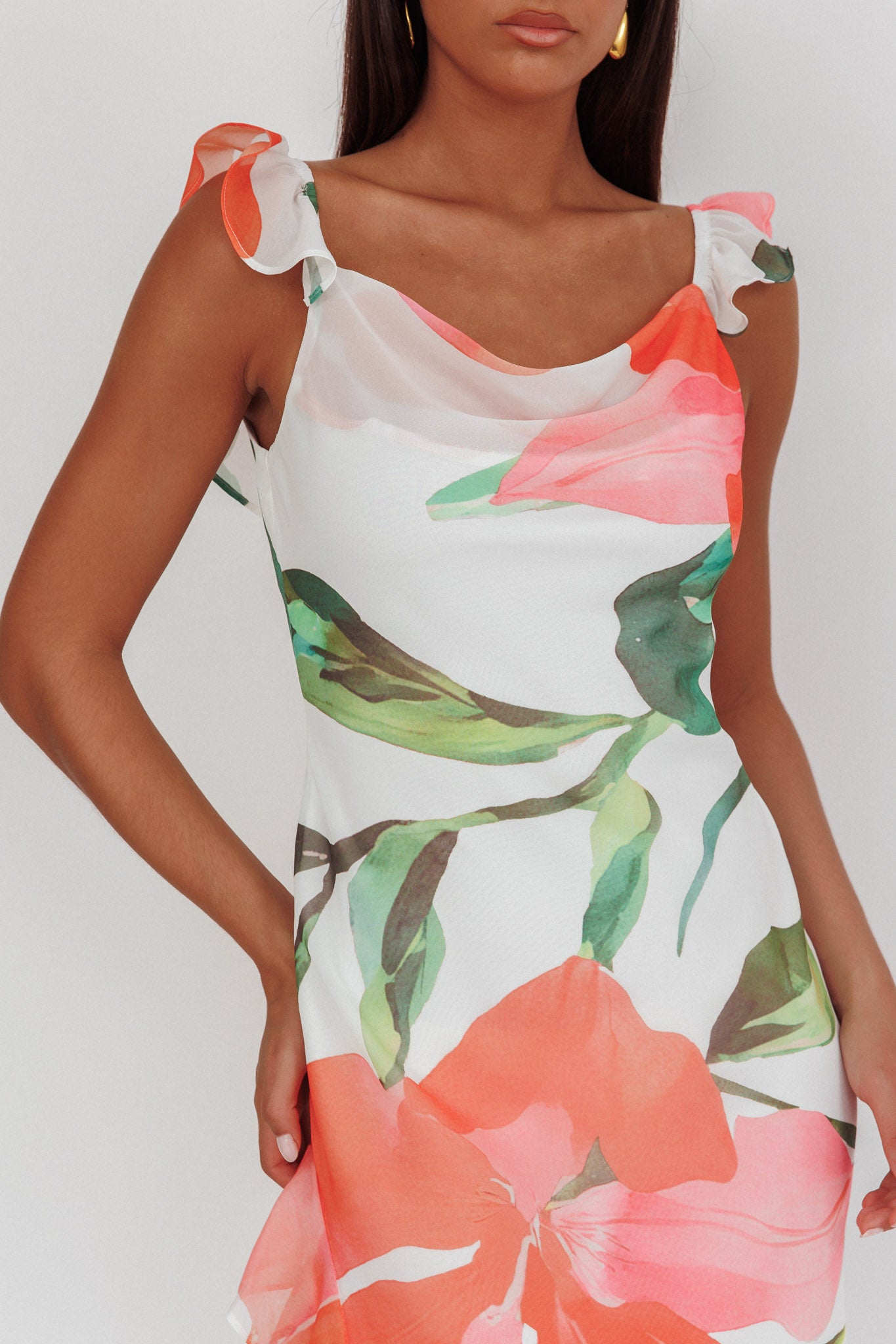 Loula Ruffle Strap Maxi Dress Floral Red-Maymioy