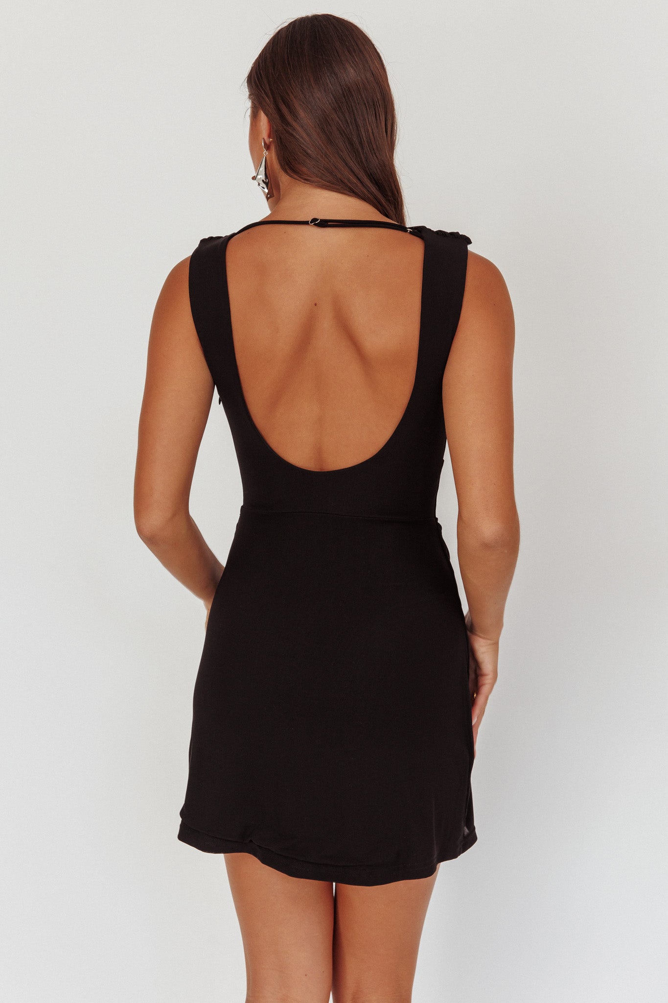Saved Draped Neck Mini Dress Black-Maymioy