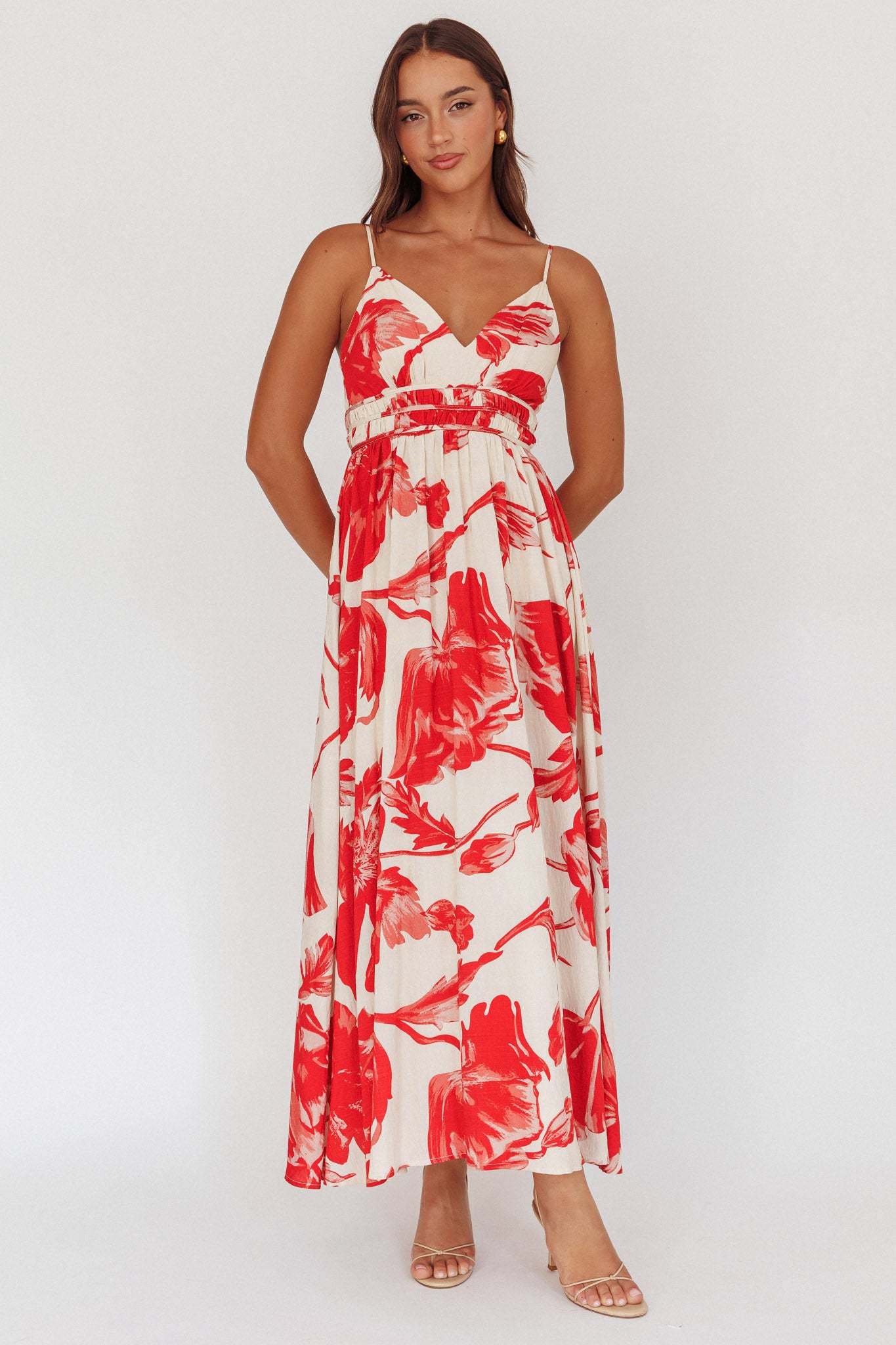 Sunny Afternoon Gathered Waist Maxi Dress Floral Pink-Maymioy