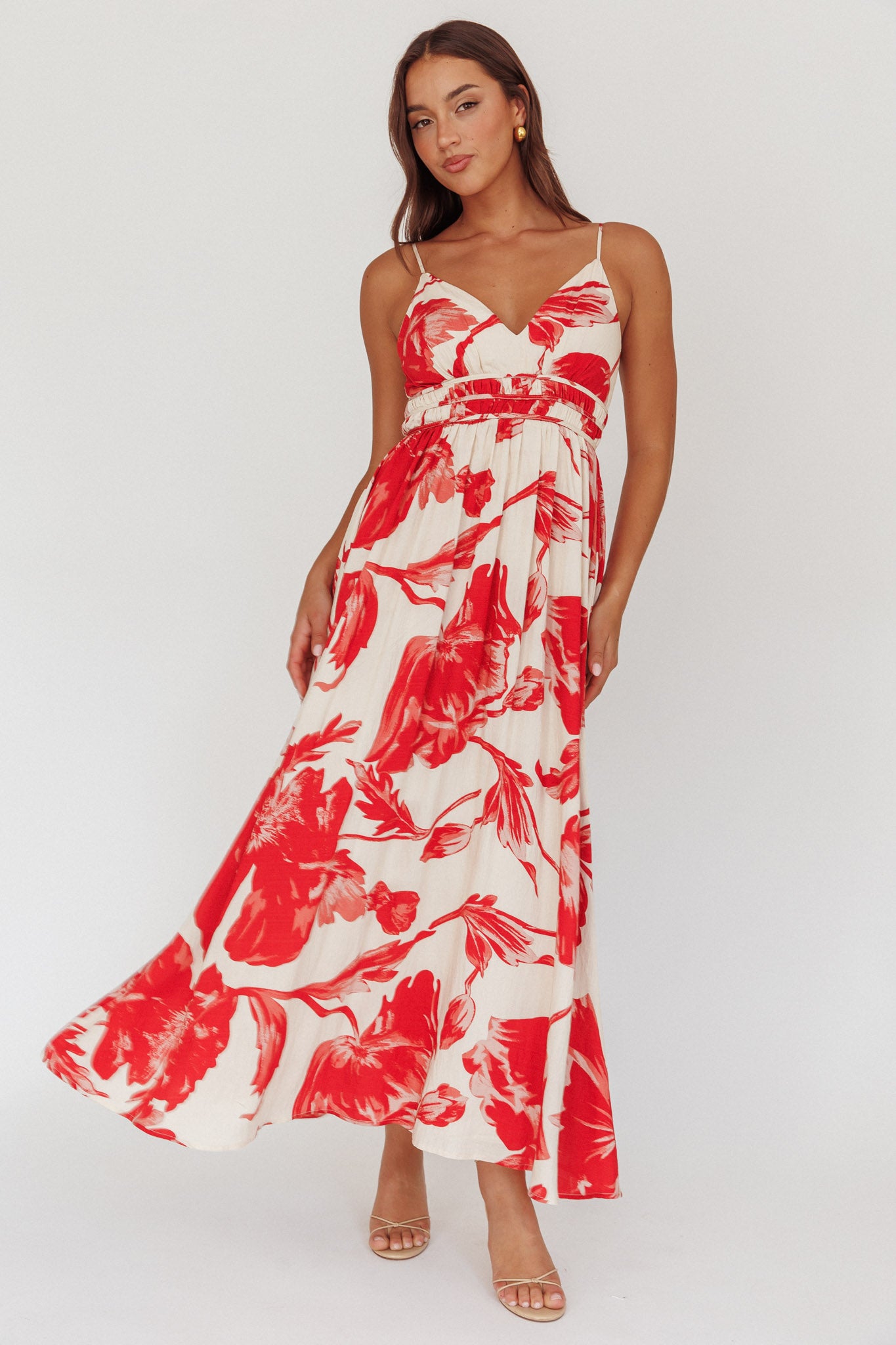 Sunny Afternoon Gathered Waist Maxi Dress Floral Pink-Maymioy
