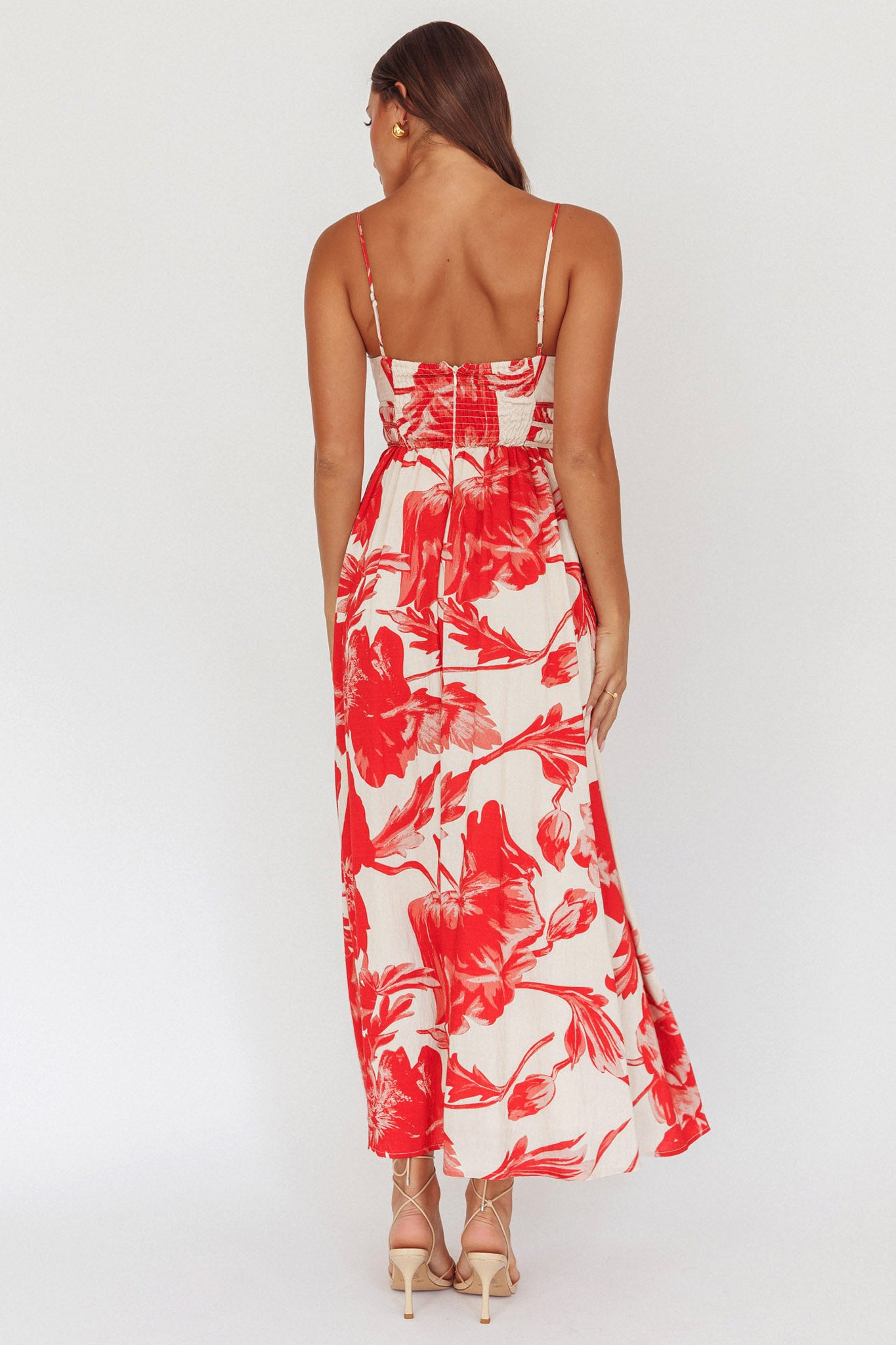 Sunny Afternoon Gathered Waist Maxi Dress Floral Pink-Maymioy