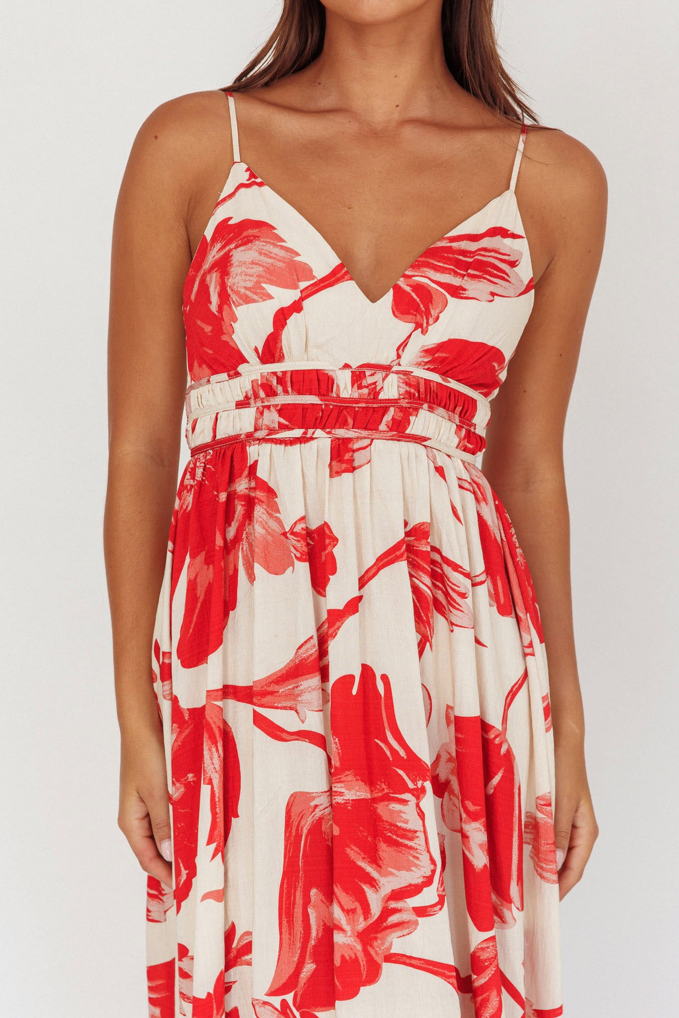 Sunny Afternoon Gathered Waist Maxi Dress Floral Pink-Maymioy