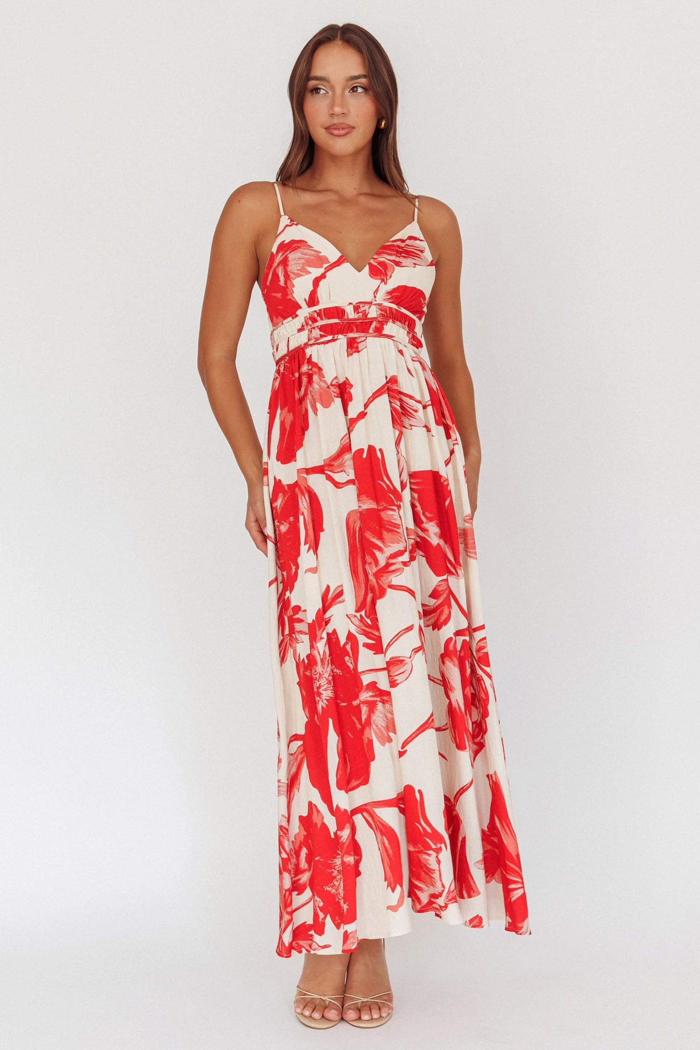 Sunny Afternoon Gathered Waist Maxi Dress Floral Pink-Maymioy