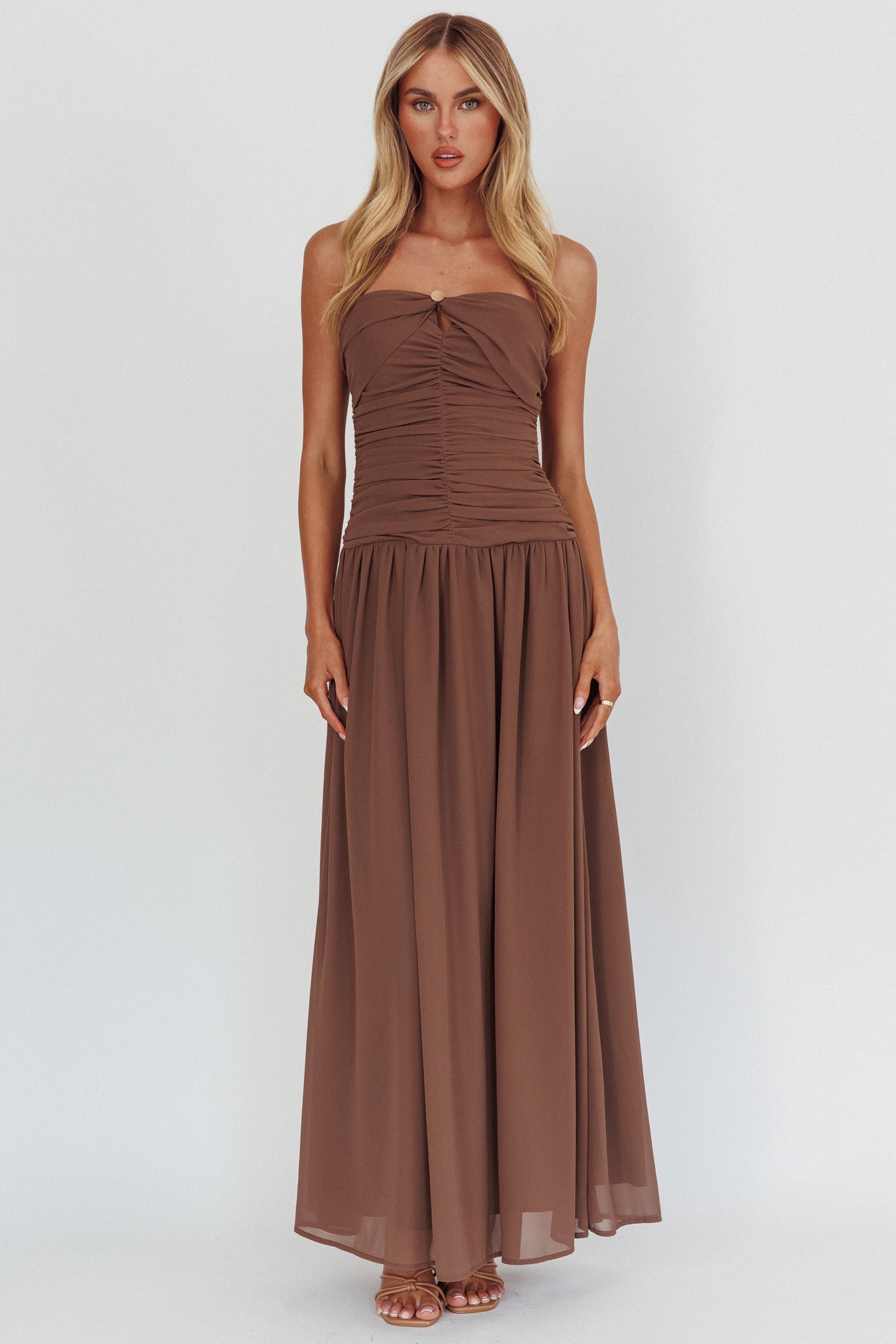 High Streets Strapless Maxi Dress Mocha-Maymioy