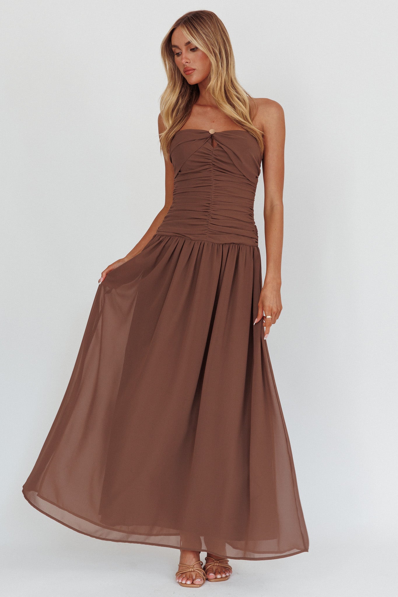 High Streets Strapless Maxi Dress Mocha-Maymioy
