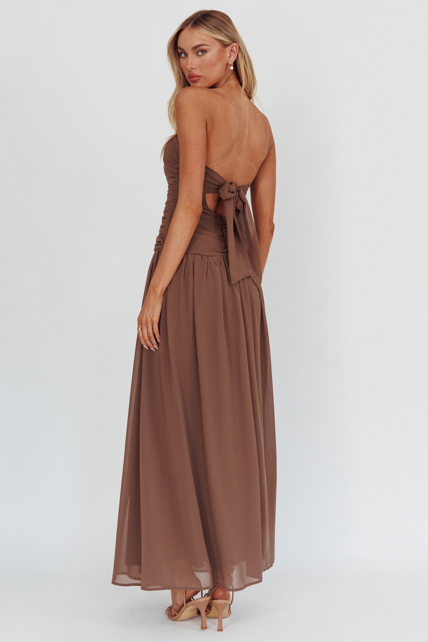 High Streets Strapless Maxi Dress Mocha-Maymioy