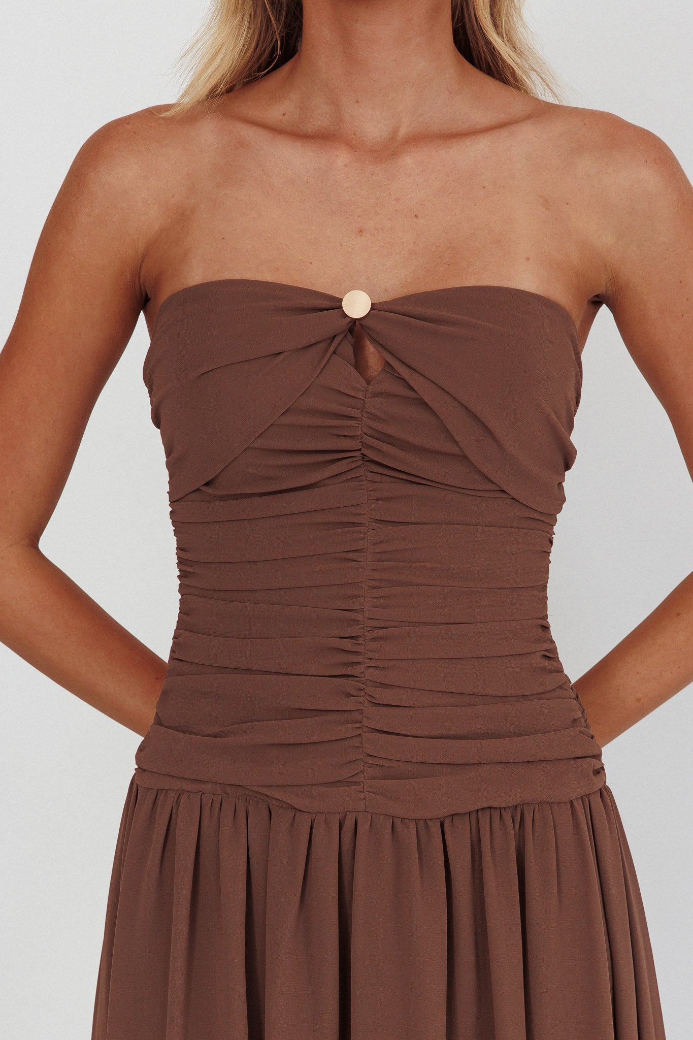 High Streets Strapless Maxi Dress Mocha-Maymioy