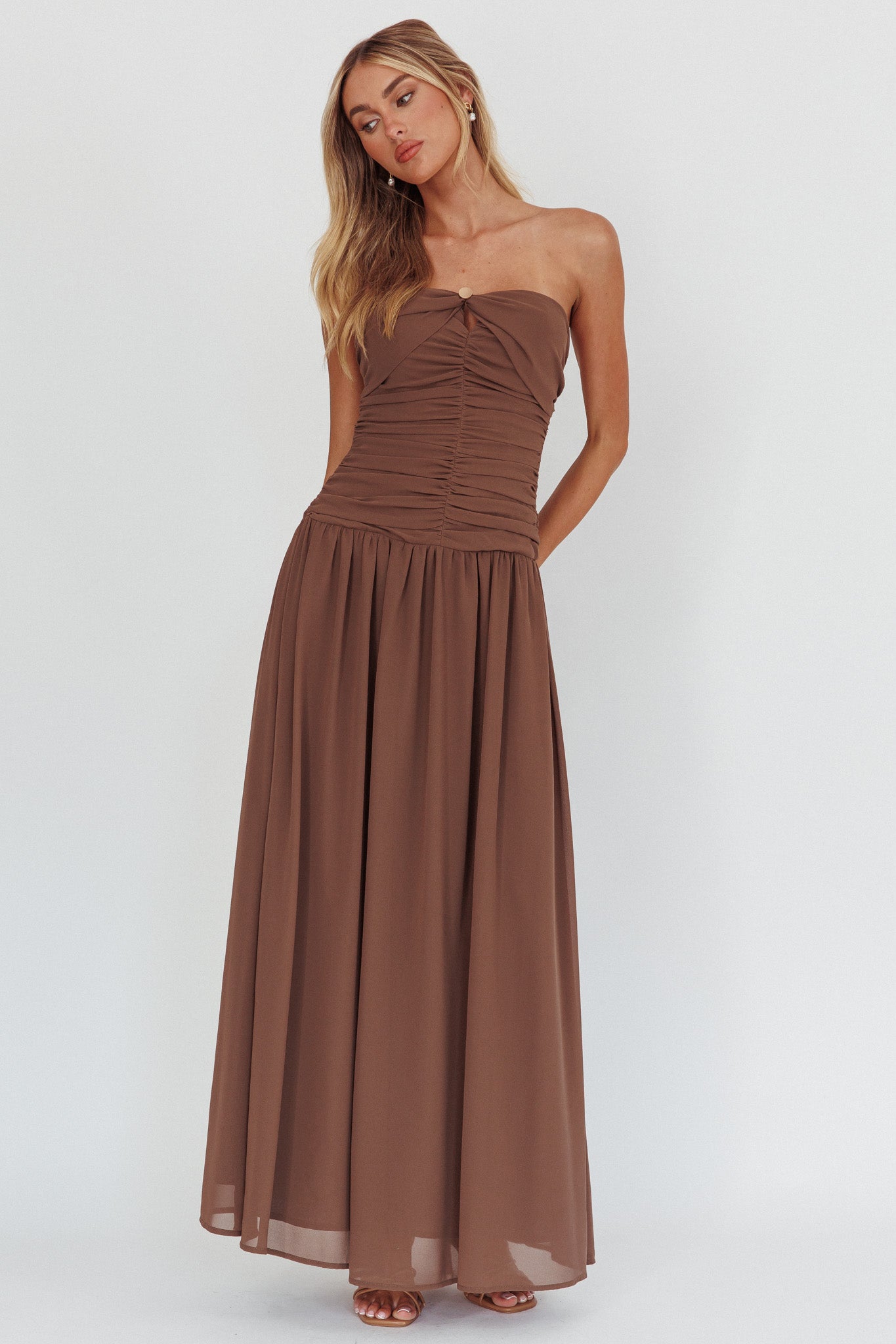High Streets Strapless Maxi Dress Mocha-Maymioy
