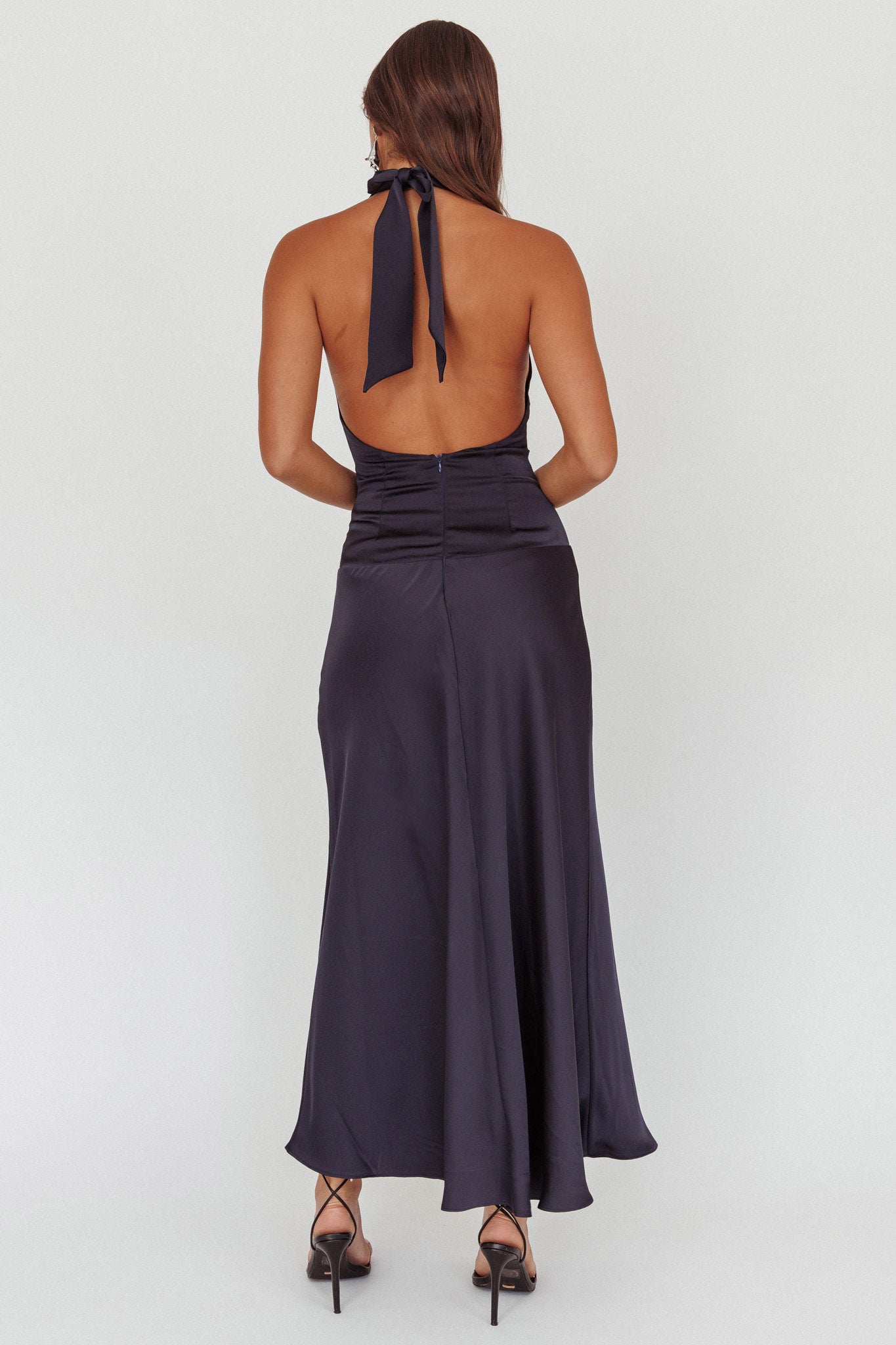 Elcie Drop Waist Halter Maxi Dress Navy-Maymioy