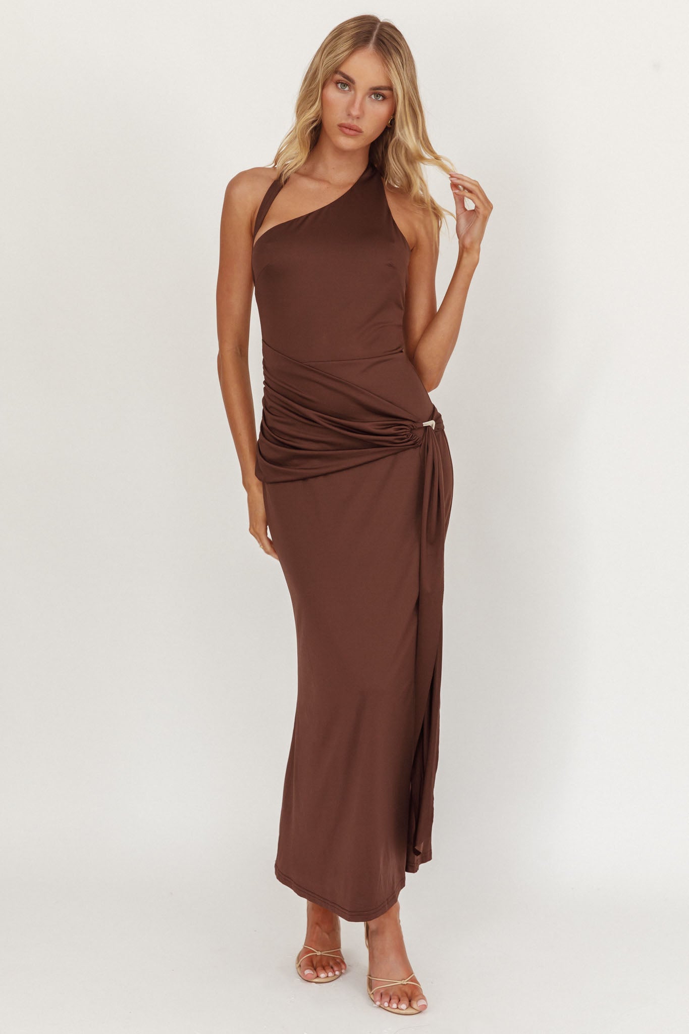 Kimbra Waist Sash Midi Dress Chocolate-Maymioy