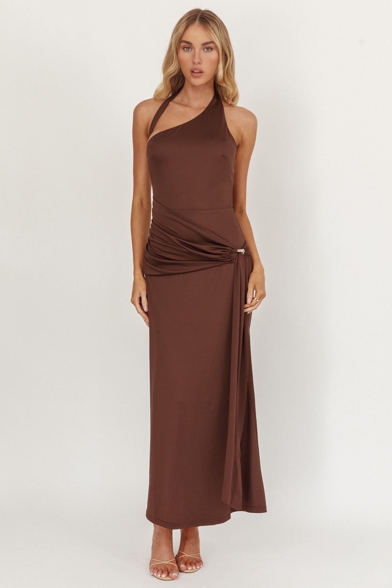Kimbra Waist Sash Midi Dress Chocolate-Maymioy