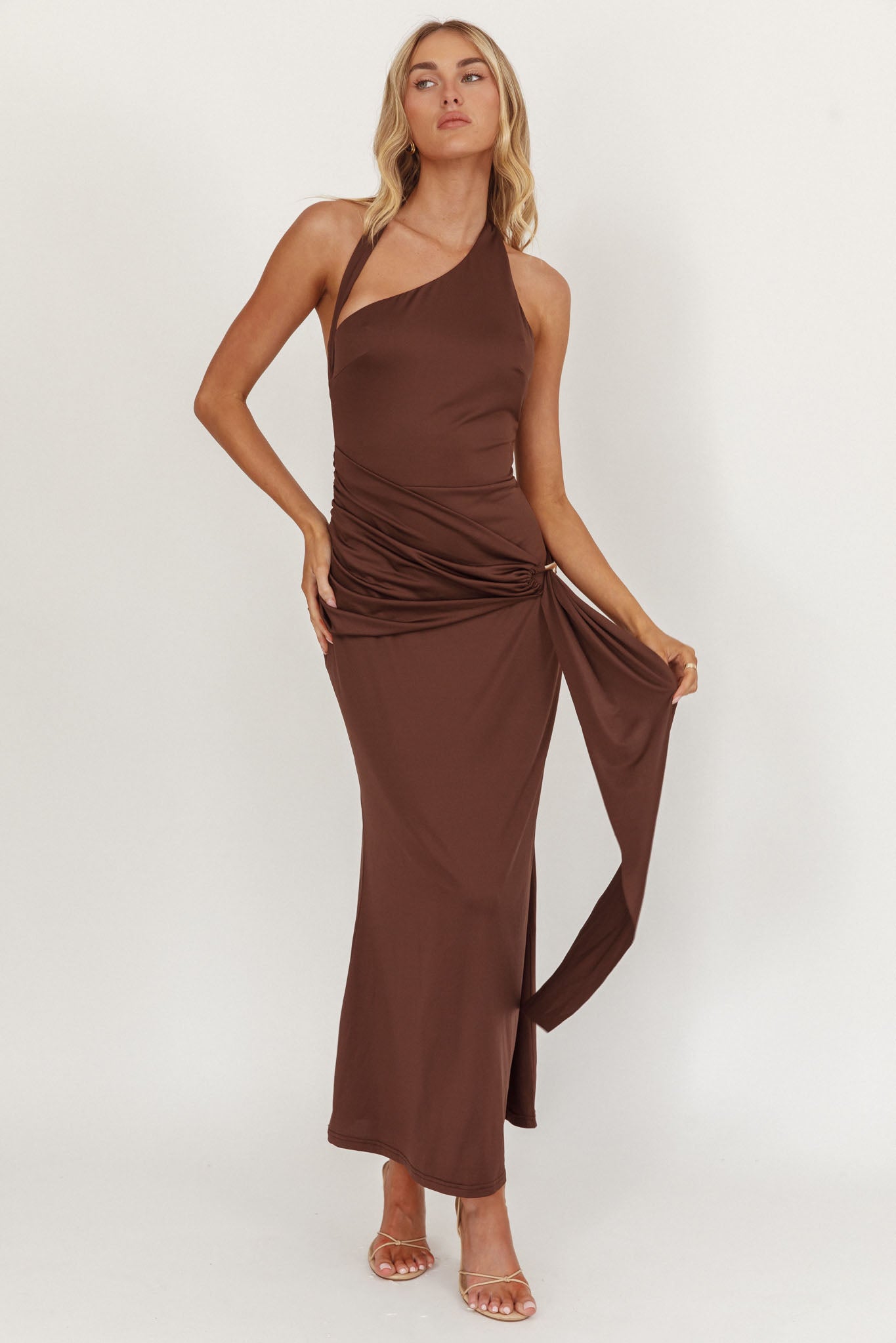 Kimbra Waist Sash Midi Dress Chocolate-Maymioy