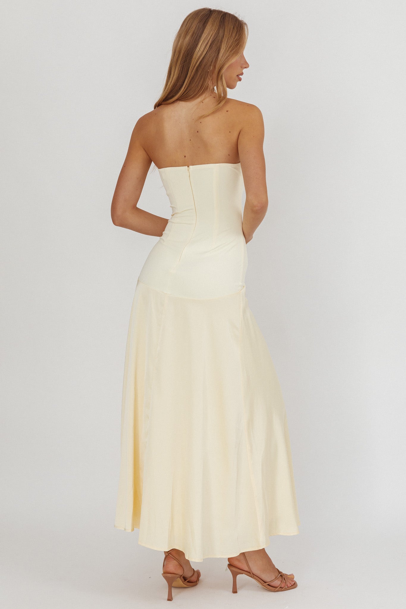 Star Avenue Strapless Drop Waist Maxi Dress Butter-Maymioy