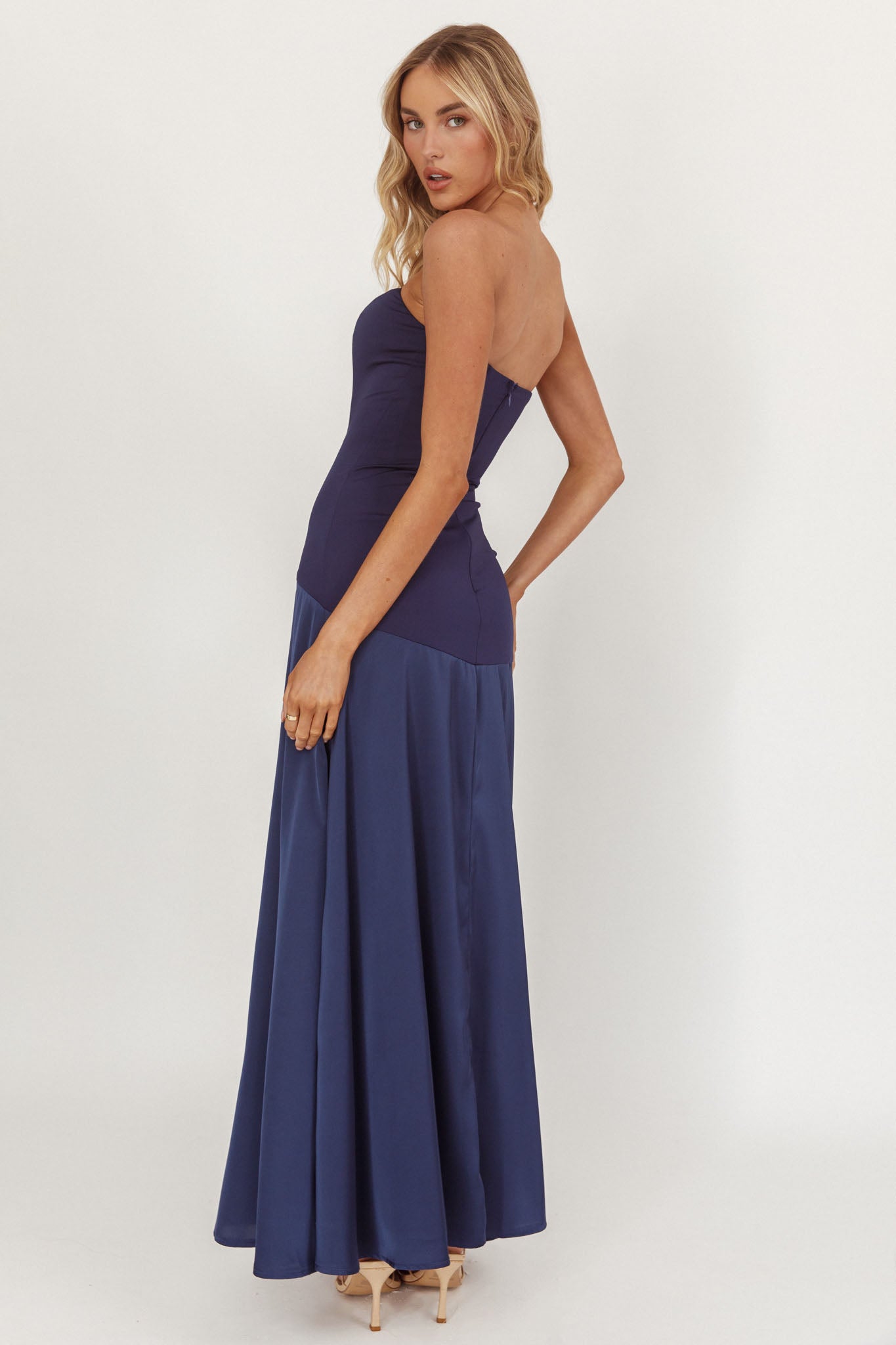 Star Avenue Strapless Drop Waist Maxi Dress Navy-Maymioy