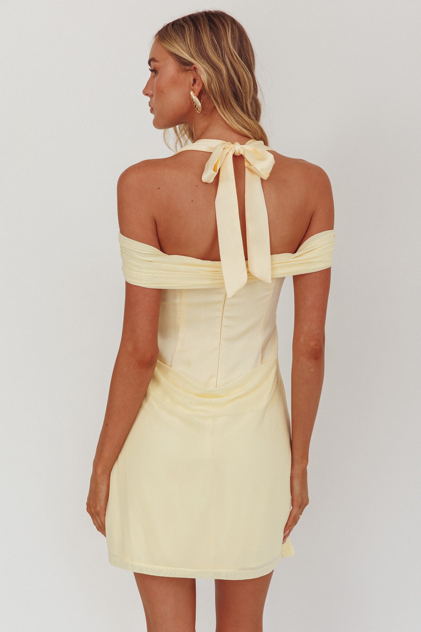Matias Off-Shoulder Sleeve Halter Mini Dress Butter-Maymioy