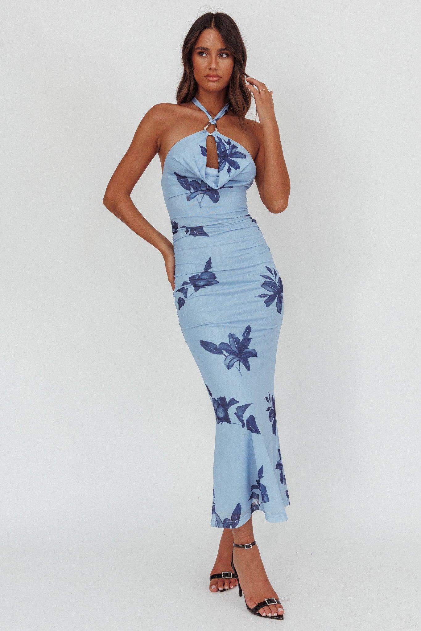 One Night Cowl Halterneck Maxi Dress Lily Blue-Maymioy