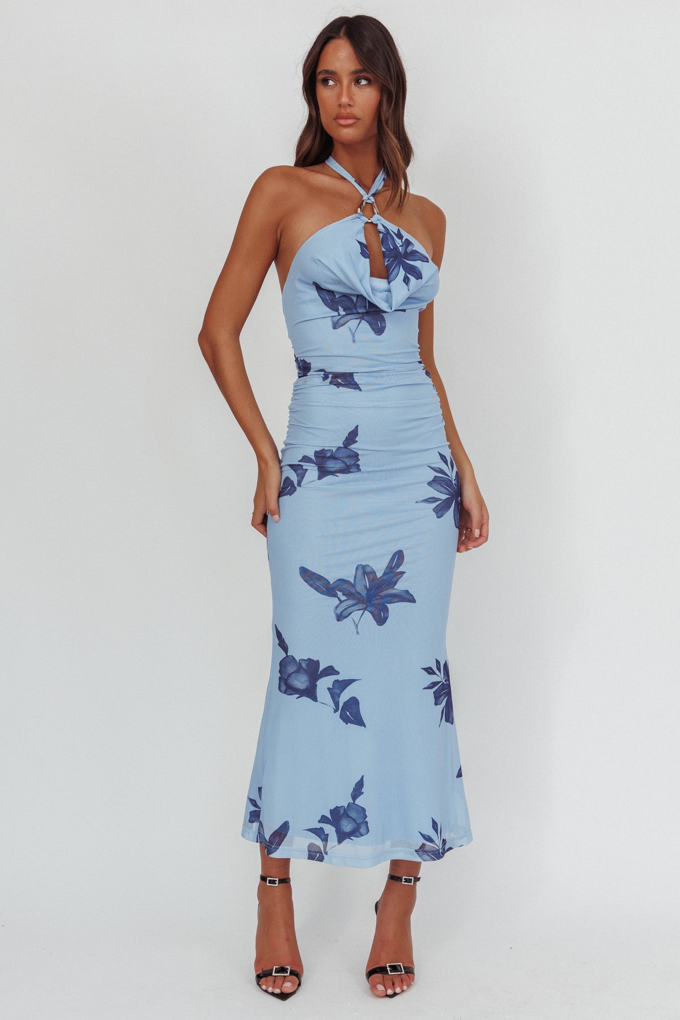 One Night Cowl Halterneck Maxi Dress Lily Blue-Maymioy